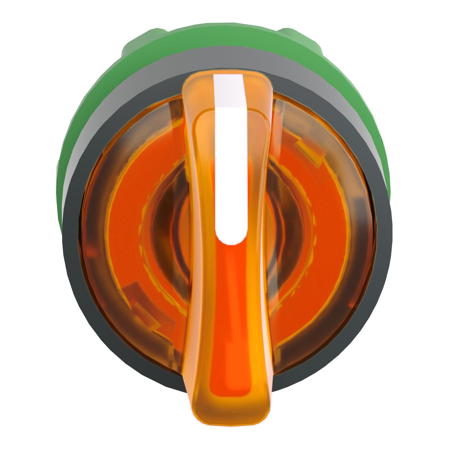 Picture of Head for illuminated selector switch, Harmony XB5, dark grey plastic, orange handle, 22mm, universal LED, 3 positions,