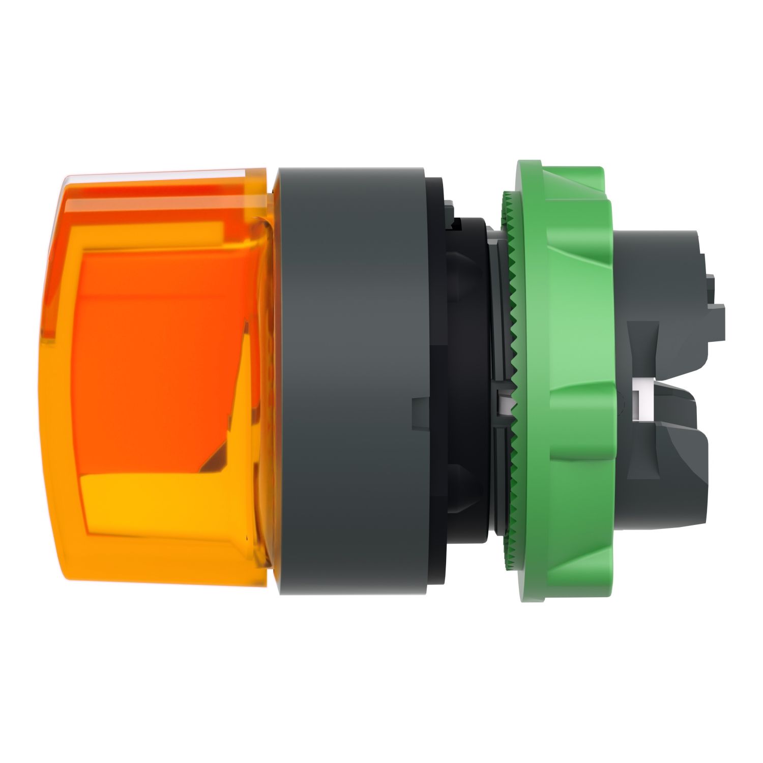 Picture of Head for illuminated selector switch, Harmony XB5, dark grey plastic, orange handle, 22mm, universal LED, 3 positions,