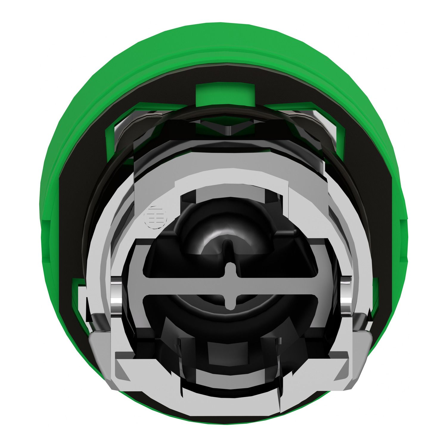 Picture of Push button head, Harmony XB4, metal, flush, green, 22mm, spring return, coloured boot, unmarked