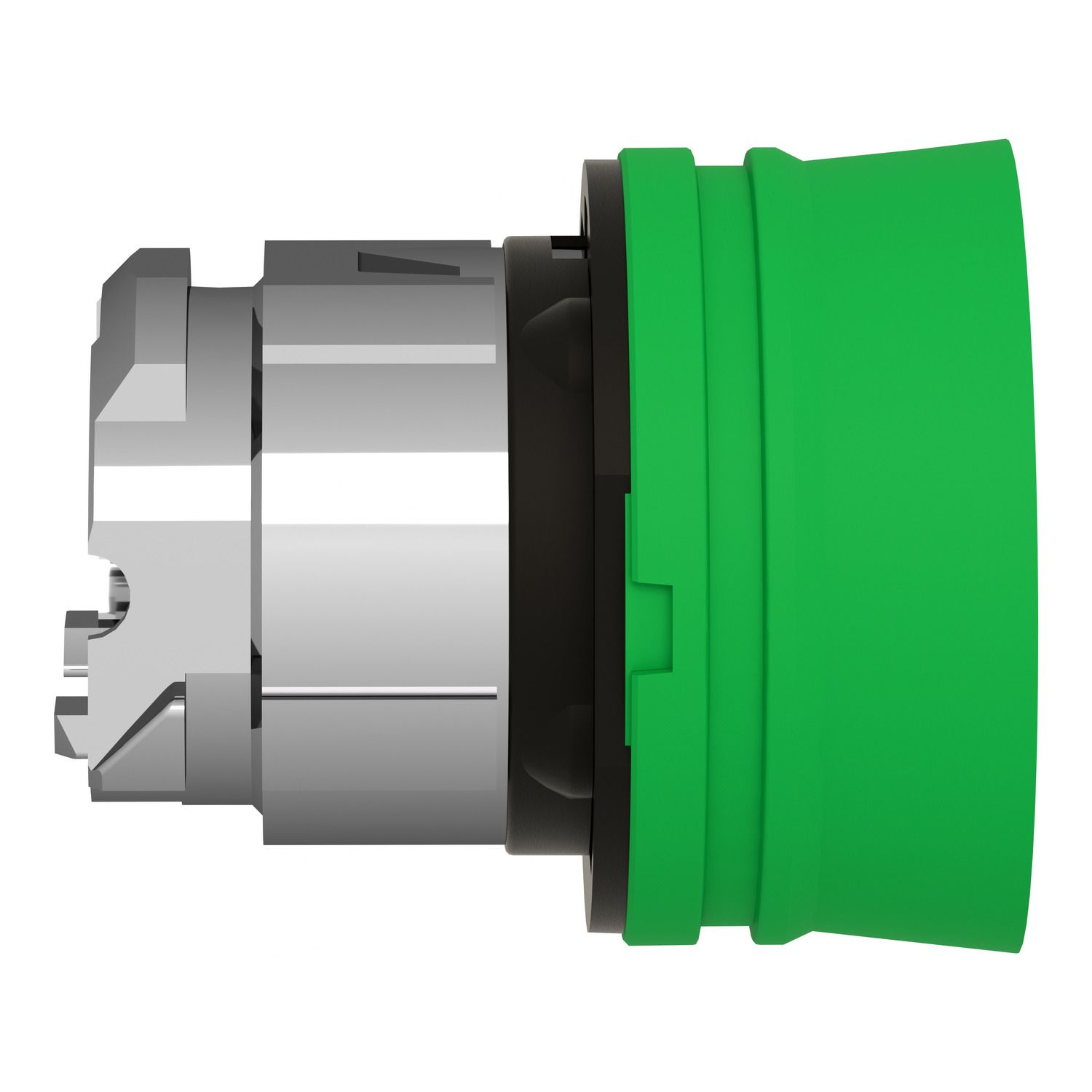 Picture of Push button head, Harmony XB4, metal, flush, green, 22mm, spring return, coloured boot, unmarked