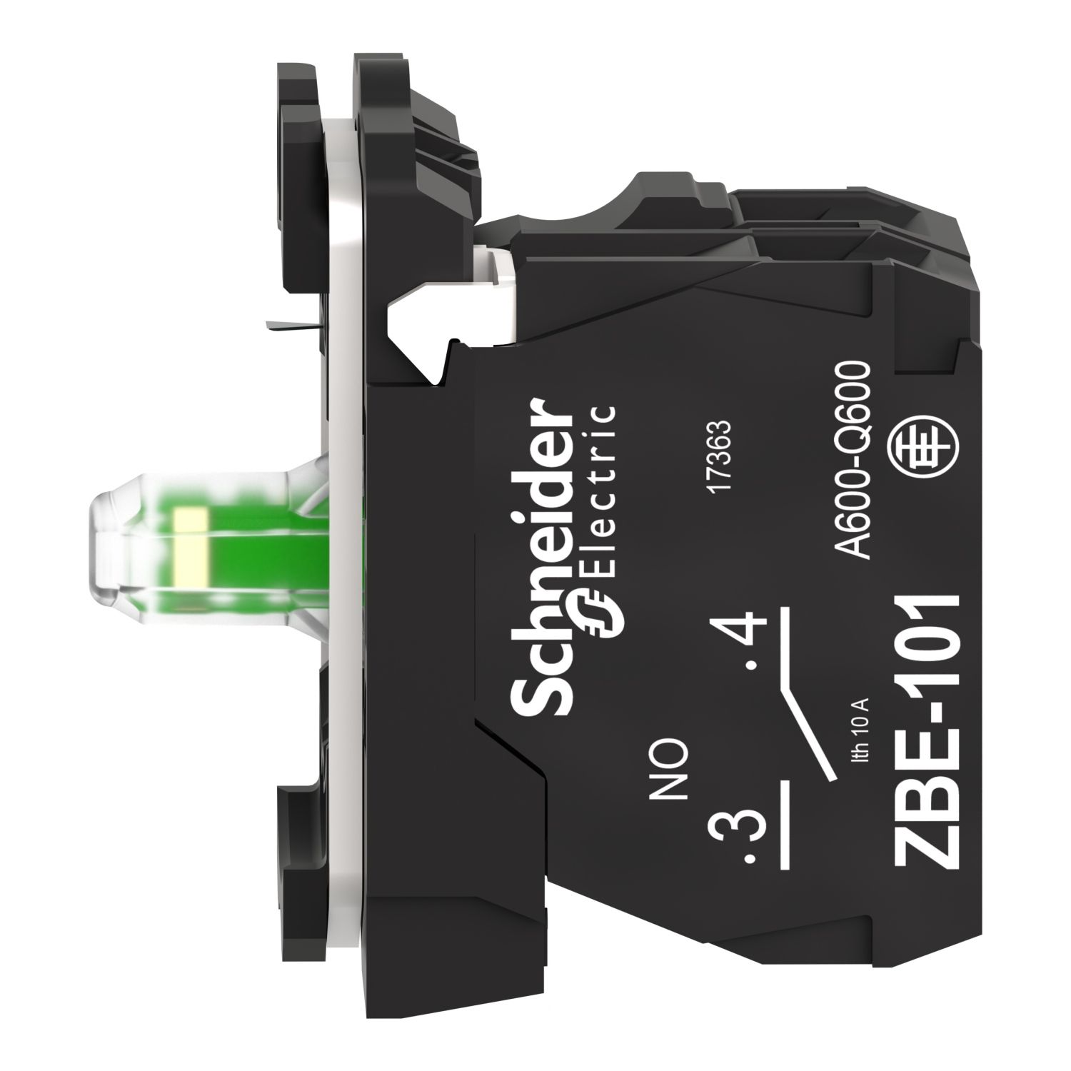 Picture of Complete body/contact assembly and light block, Harmony XB5, plastic, universal LED, body/fixing collar, 1NO, 24V AC DC