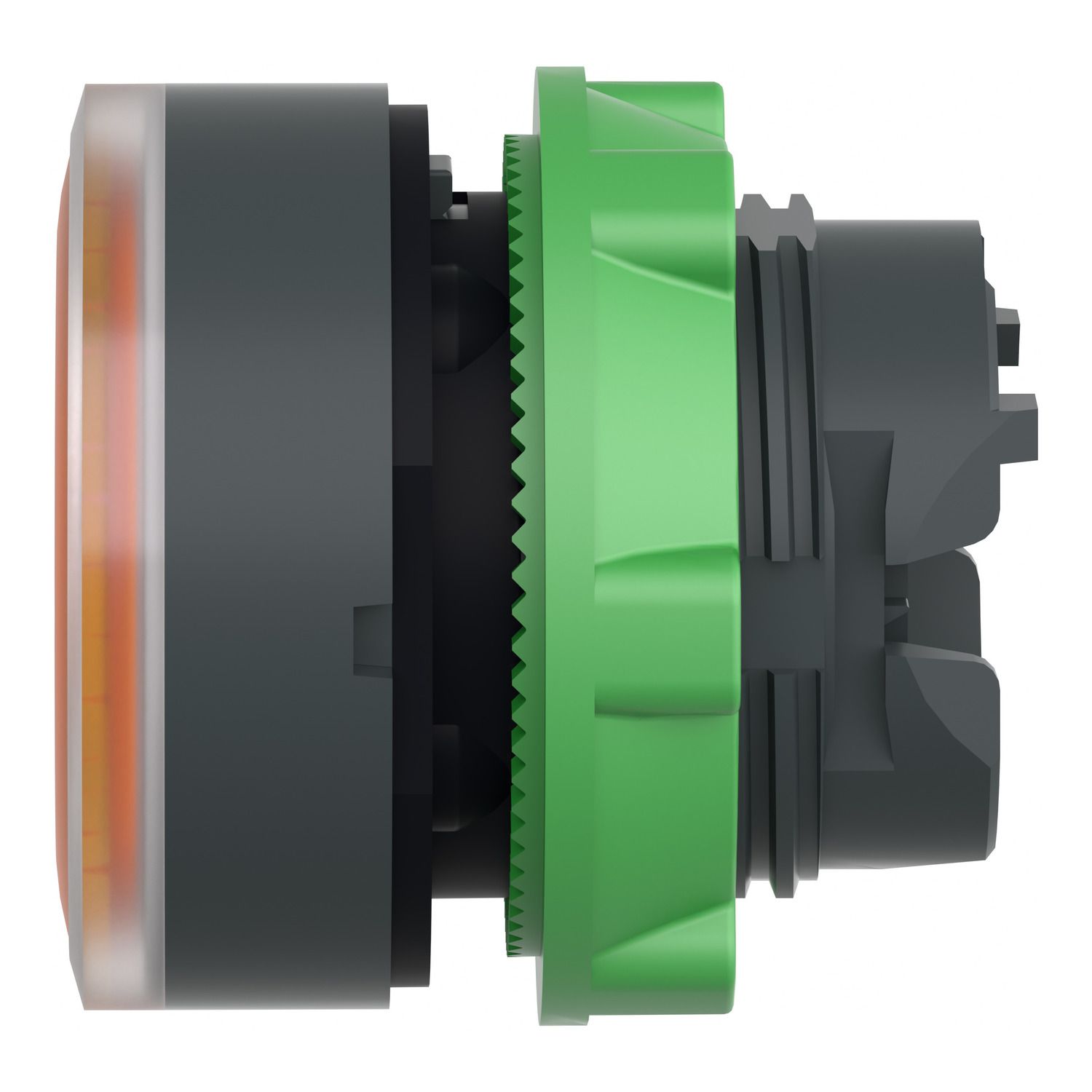 Picture of Head for illuminated push button, Harmony XB5, plastic, orange flush, 22mm, universal LED, spring return, grooved lens