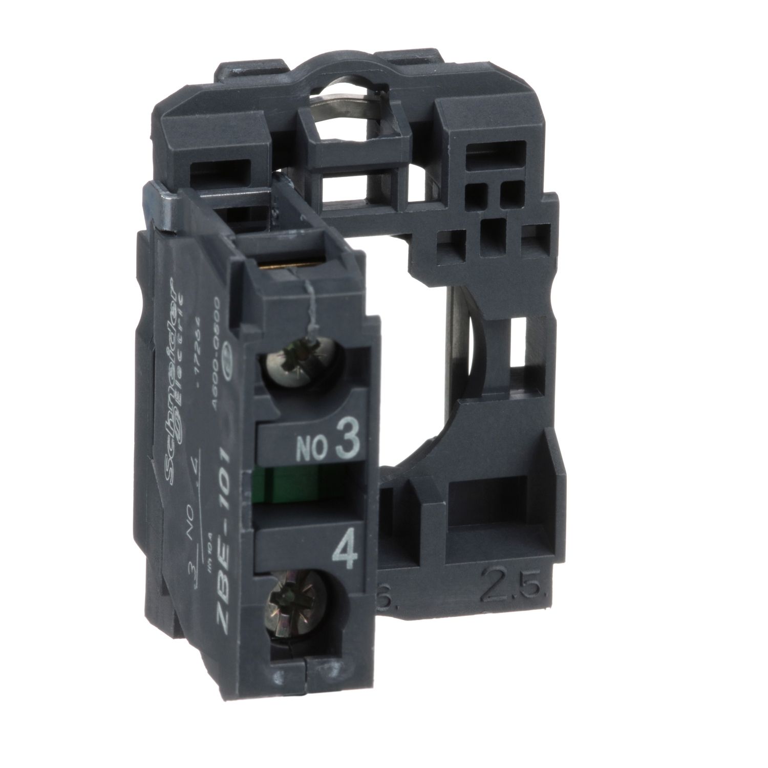 Picture of Single contact block with body fixing collar, Harmony XB5, plastic, screw clamp terminal, 1NO