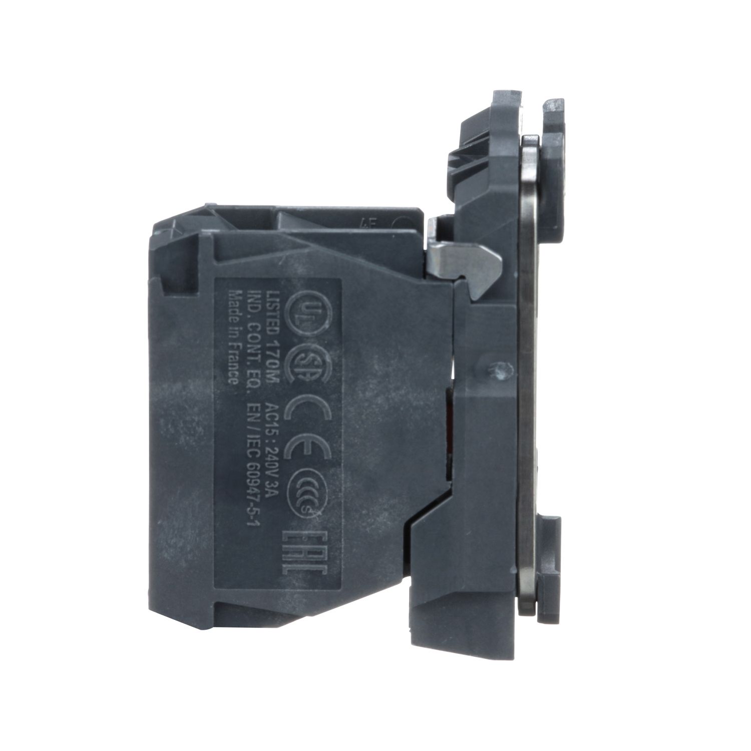 Picture of Single contact block with body fixing collar, Harmony XB5, plastic, screw clamp terminal, 1NC