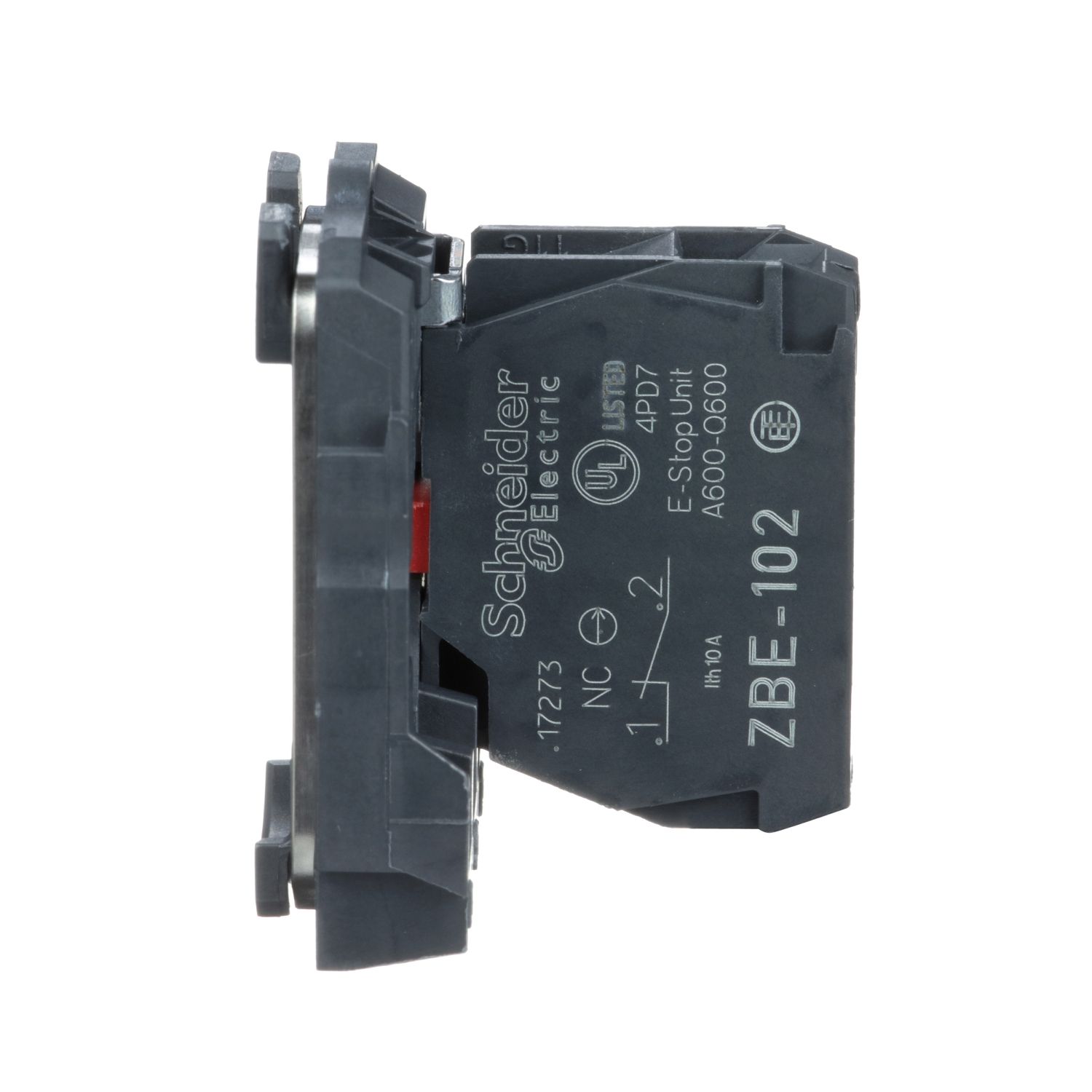 Picture of Single contact block with body fixing collar, Harmony XB5, plastic, screw clamp terminal, 1NC