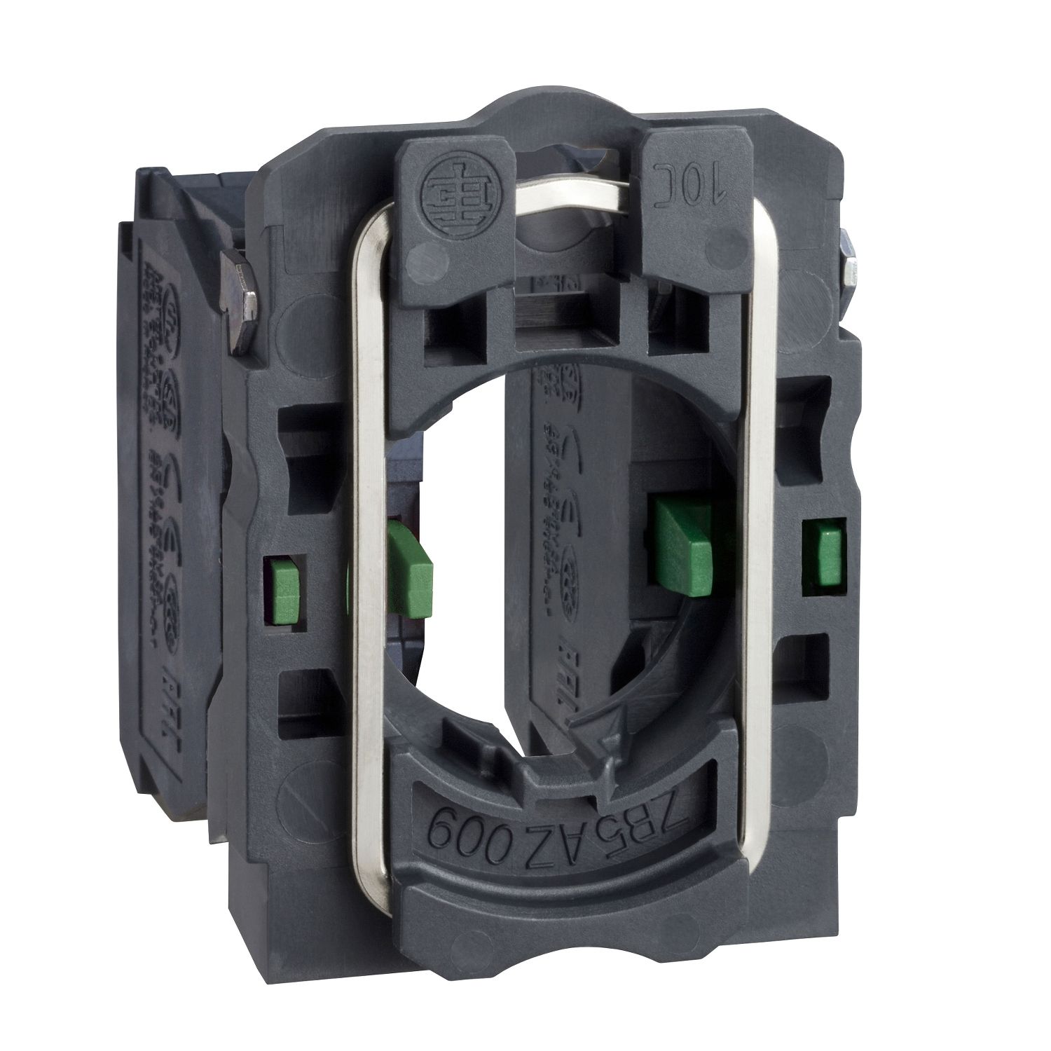 Picture of Single contact block with body fixing collar, Harmony XB5, plastic, screw clamp terminal, 2NO