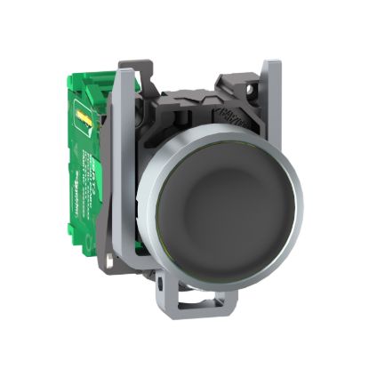 Picture of Wireless and batteryless transmitter, Harmony XB5R, push button, metal, black, 22mm, spring return
