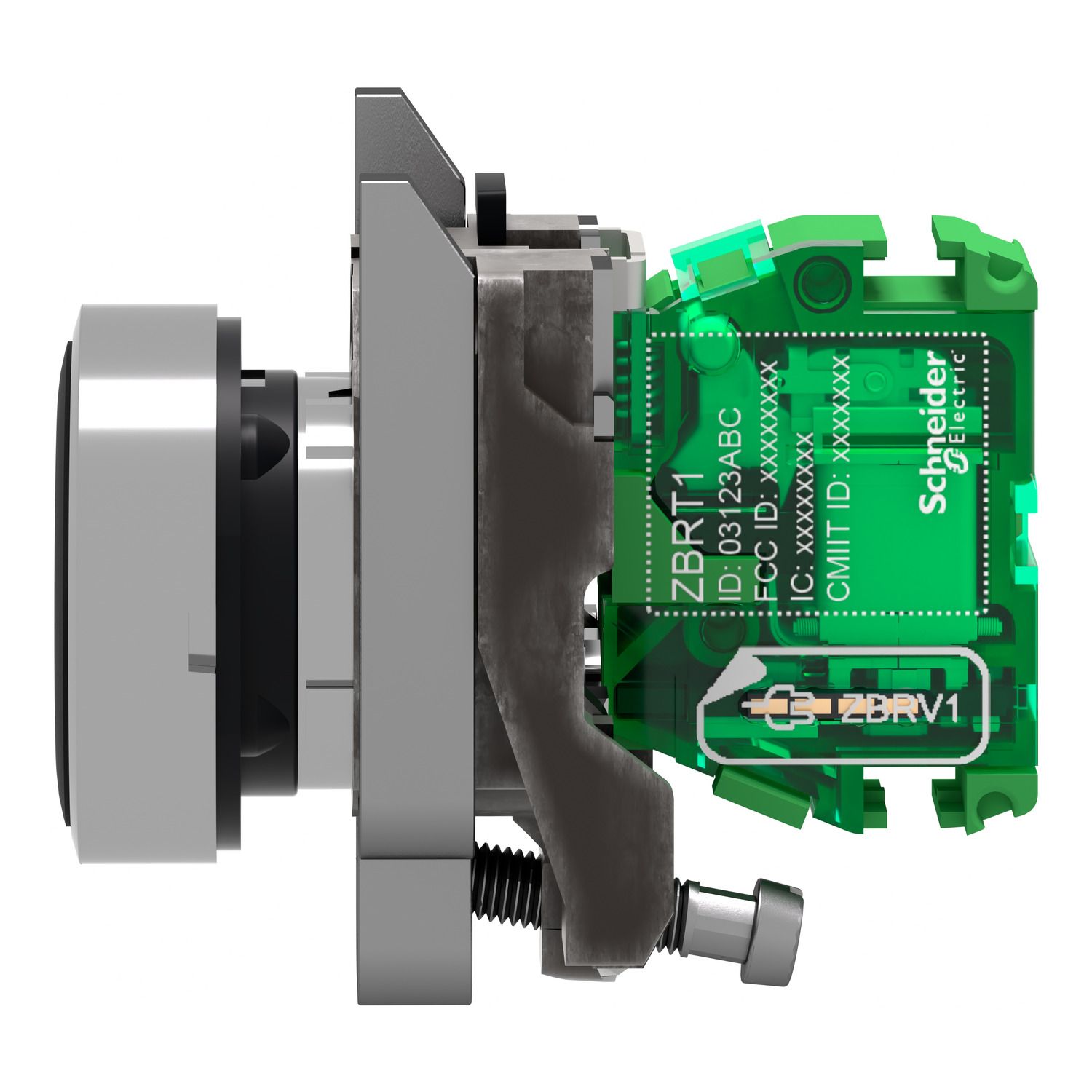 Picture of Wireless and batteryless transmitter, Harmony XB5R, push button, metal, black, 22mm, spring return