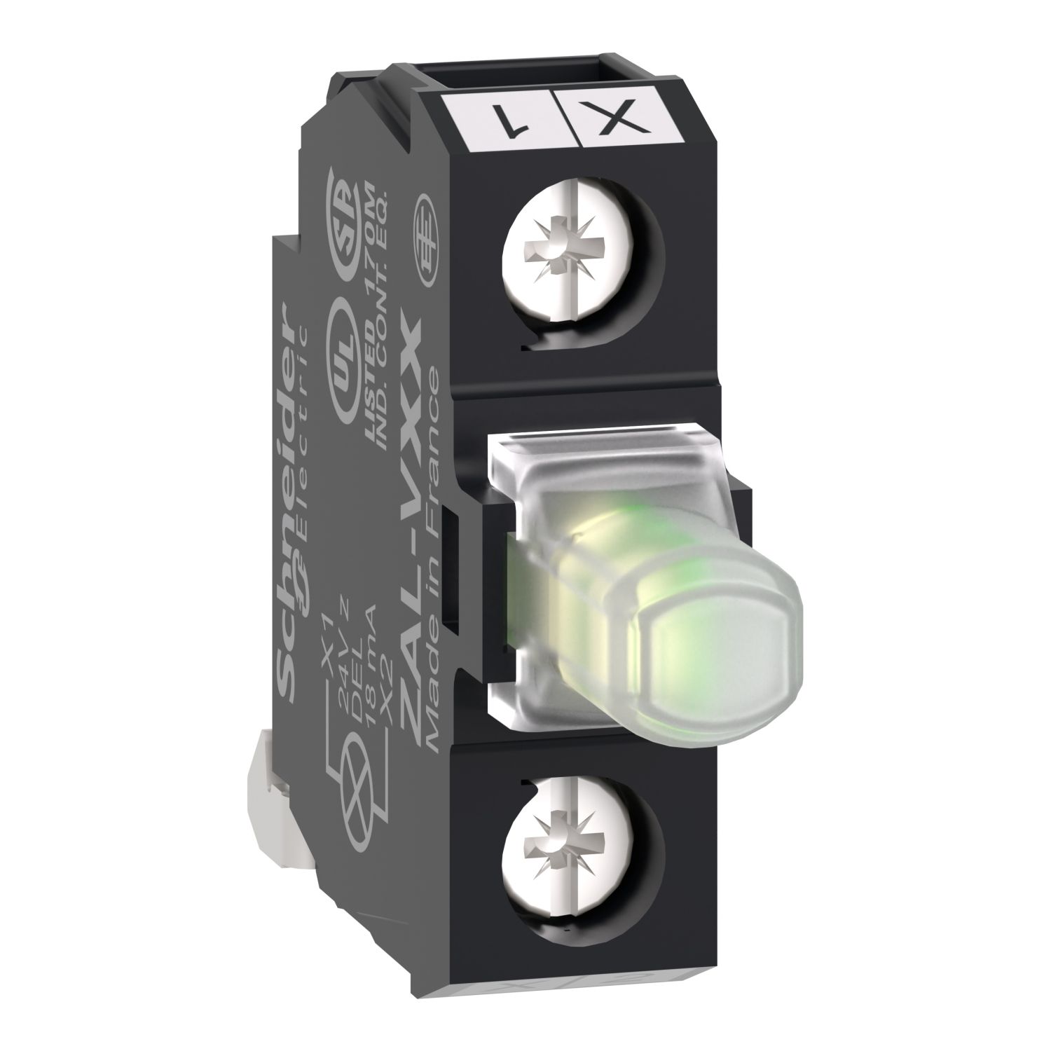 Picture of Light block for head 22mm, Harmony XAL, universal LED, mounting in back of enclosure, screw clamp terminal, 48…120V AC DC