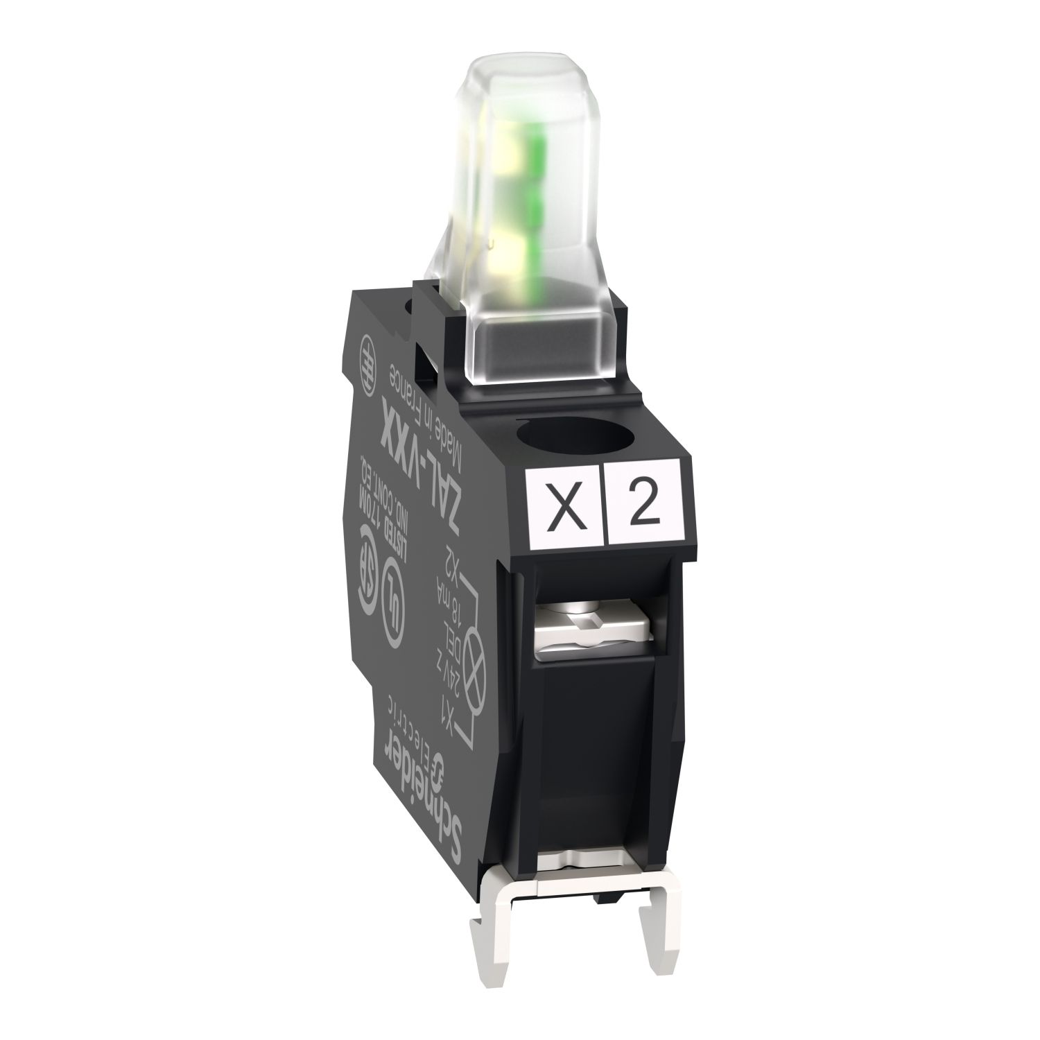 Picture of Light block for head 22mm, Harmony XAL, universal LED, mounting in back of enclosure, screw clamp terminal, 48…120V AC DC