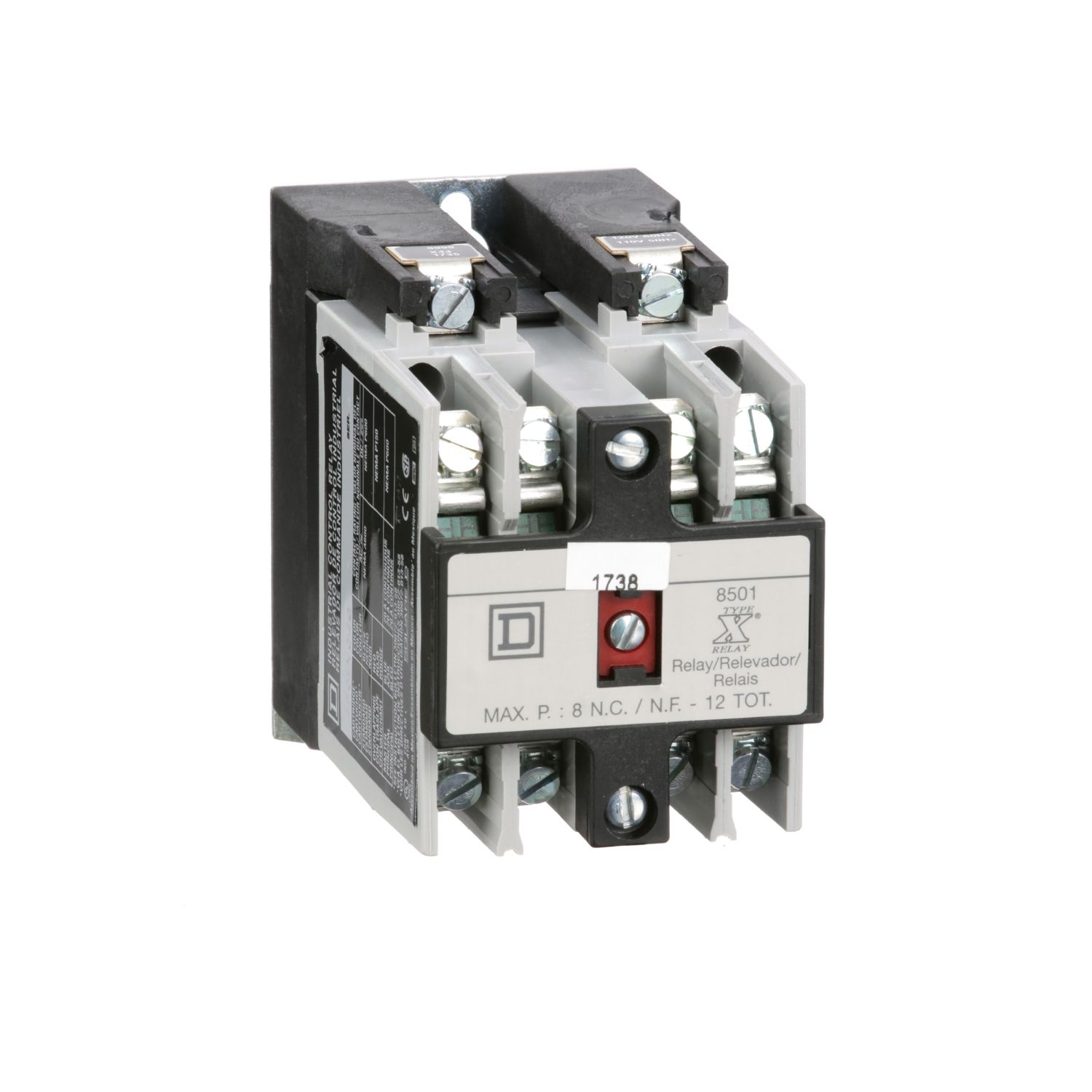 Picture of Relay, Harmony 8501X, machine tool, coil, screw clamp terminals, 10A resistive at 600V AC, 110/120V AC 50/60Hz, 4NO