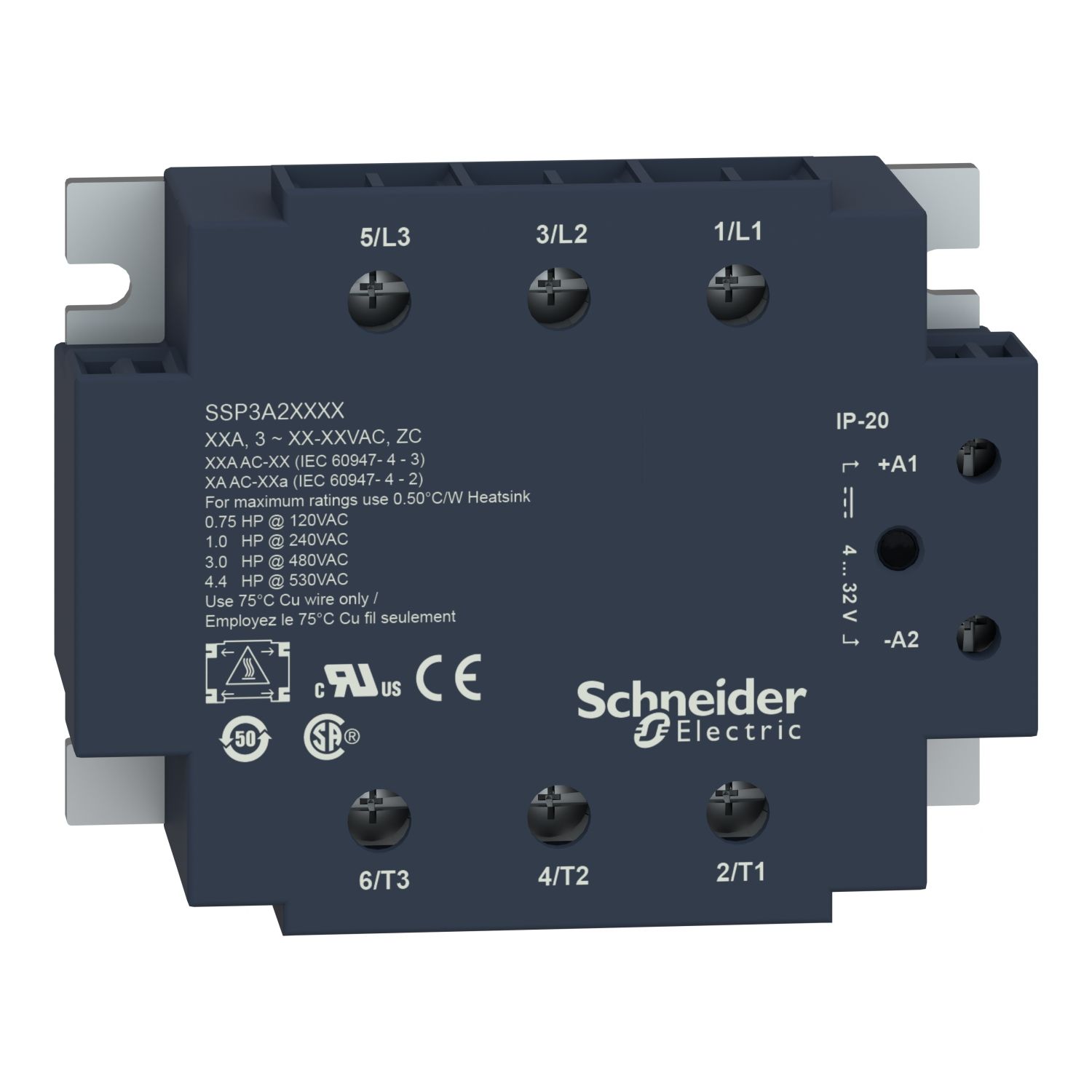 Picture of Solid state relay, Harmony Solid State Relays, 50A, panel mount, zero voltage switching, input 90…140V AC, output 48…530V AC