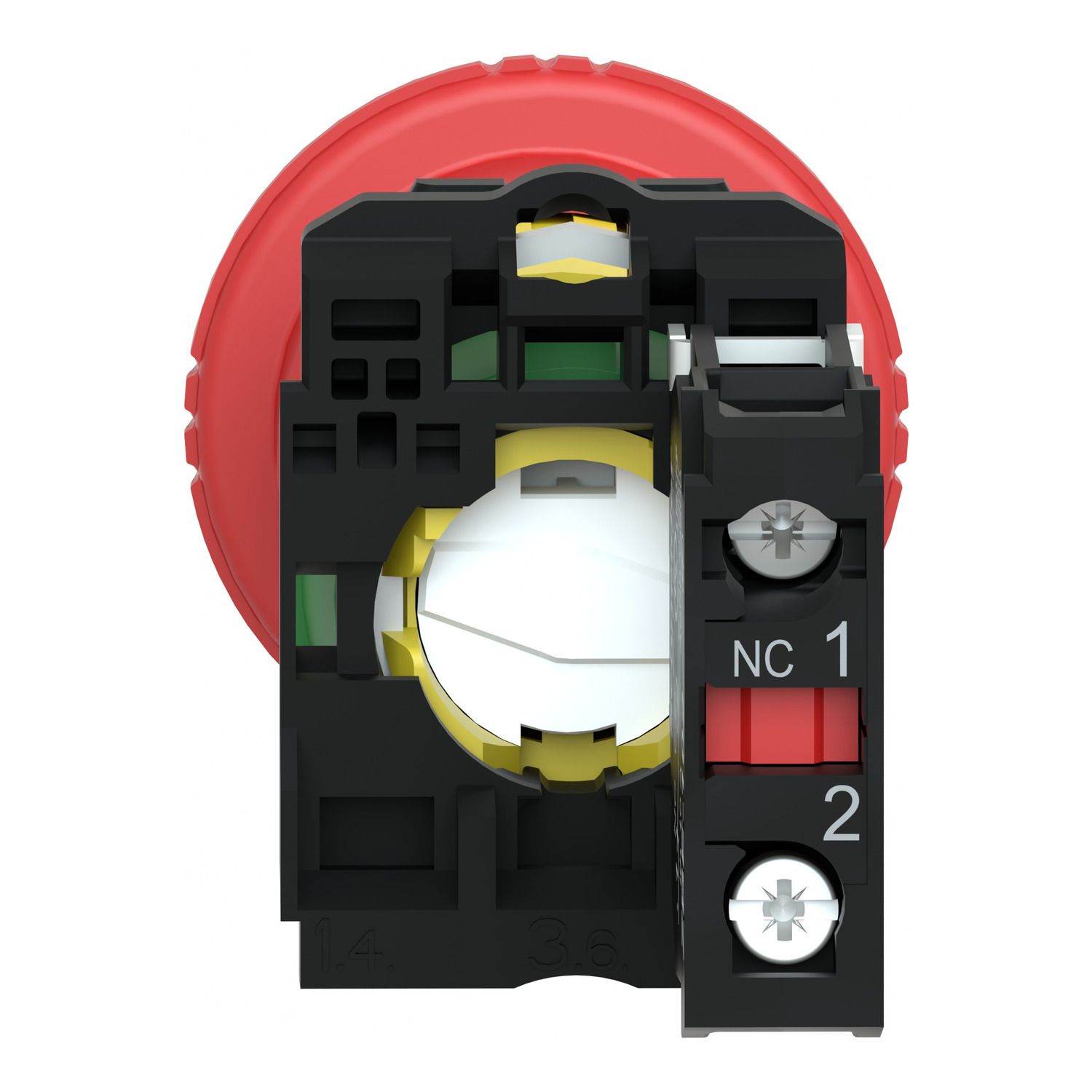 Picture of Emergency stop switching off, Harmony XB5, plastic, red mushroom 40mm, 22mm, trigger latching turn to release, 1NC
