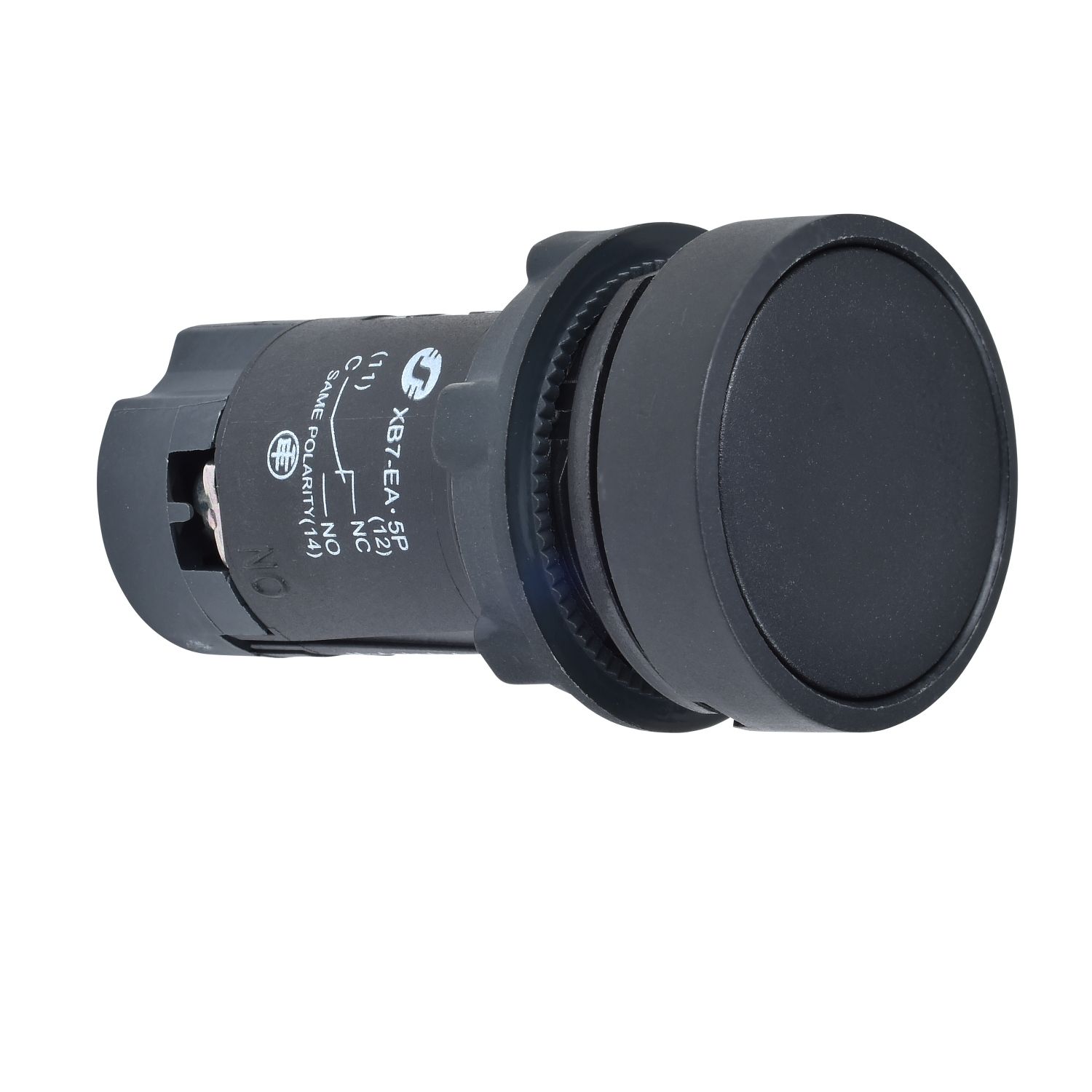 Picture of black flush pushbutton Ø22 - spring return -1C/O- screw clamp terminals-unmarked