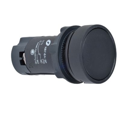 Picture of black flush pushbutton Ø22 - spring return -1C/O- screw clamp terminals-unmarked