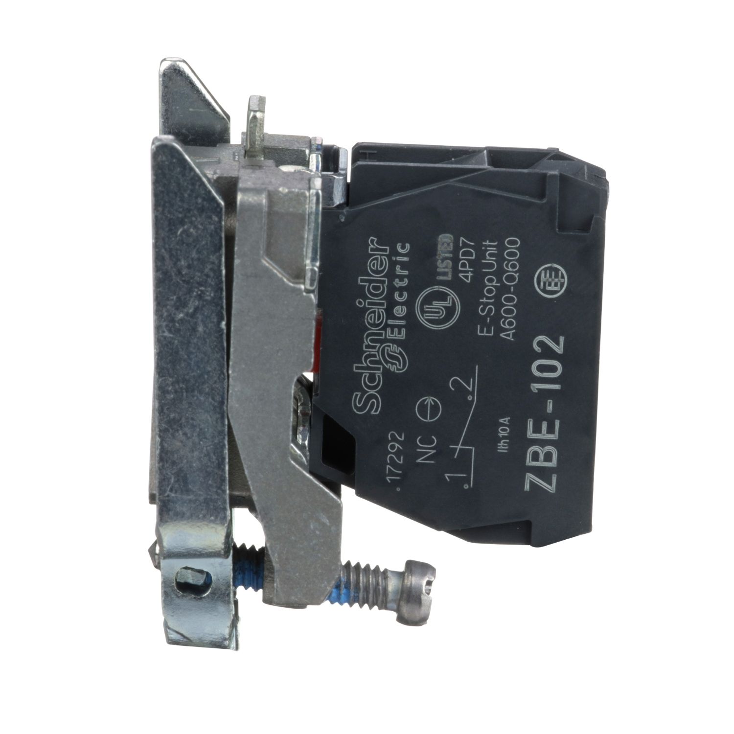 Picture of Single contact block with body fixing collar, Harmony XB4, metal, screw clamp terminal, 1NC