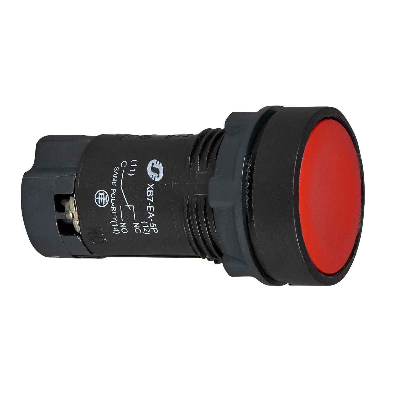 Picture of red flush pushbutton Ø 22 - spring return - 1 NC - Faston connectors - unmarked