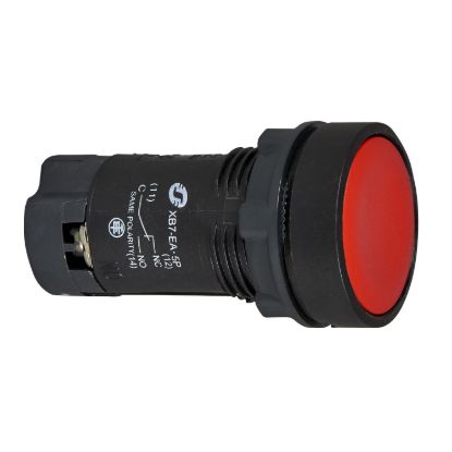 Picture of red flush pushbutton Ø 22 - spring return - 1 NC - Faston connectors - unmarked