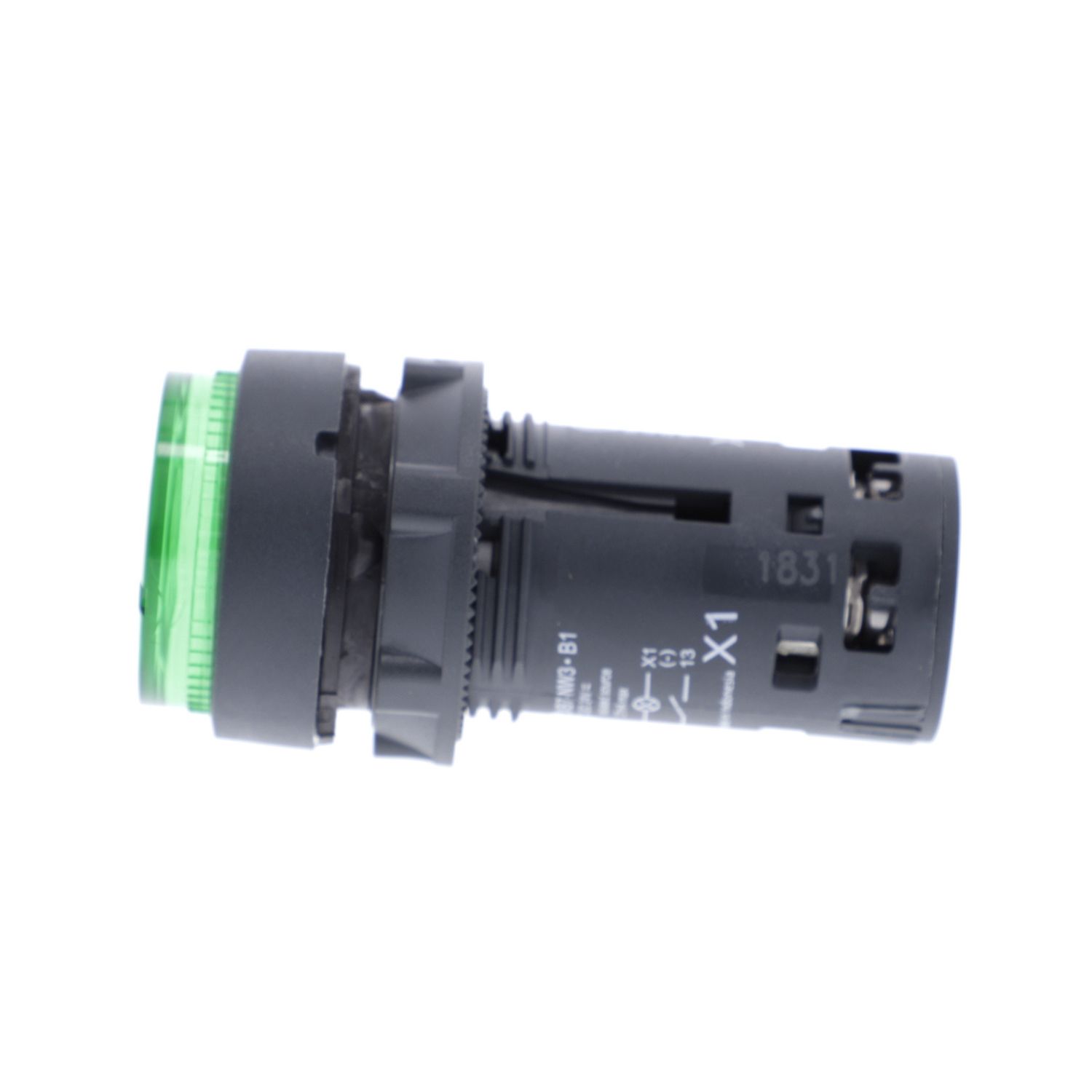 Picture of Monolithic illuminated push button, Harmony XB7, plastic, green, 22mm, integral LED, spring return, 230...240V AC, 1NO