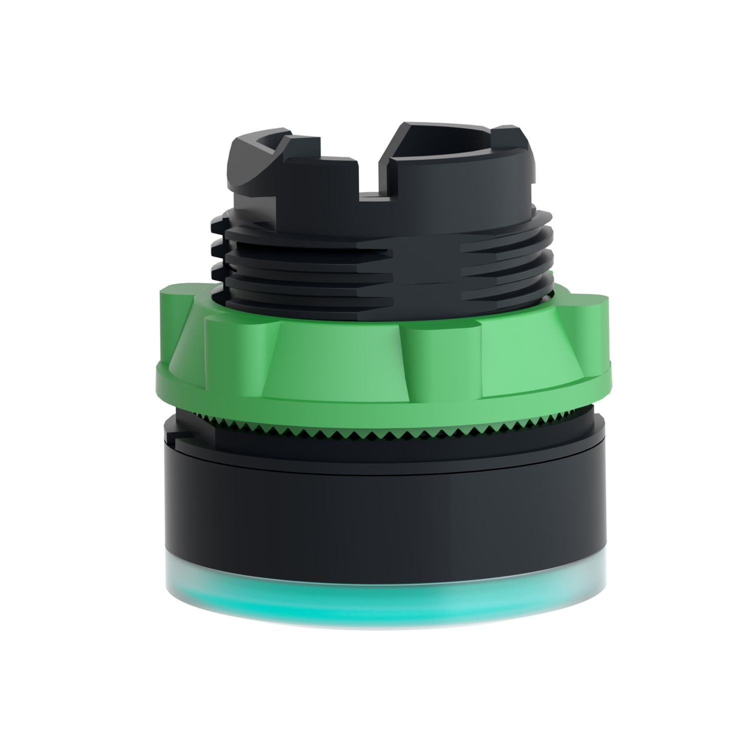 Picture of Head for illuminated push button, Harmony XB5, plastic, flush, green, 22mm, spring return, plain lens for BA9s bulb