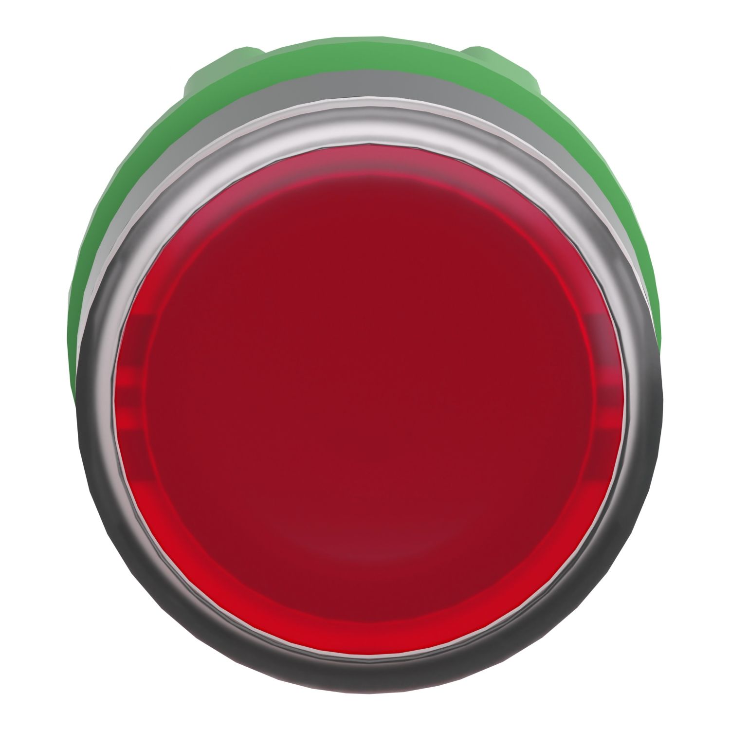 Picture of Head for illuminated push button, Harmony XB5, plastic, red flush, 22mm, universal LED, spring return, plain lens