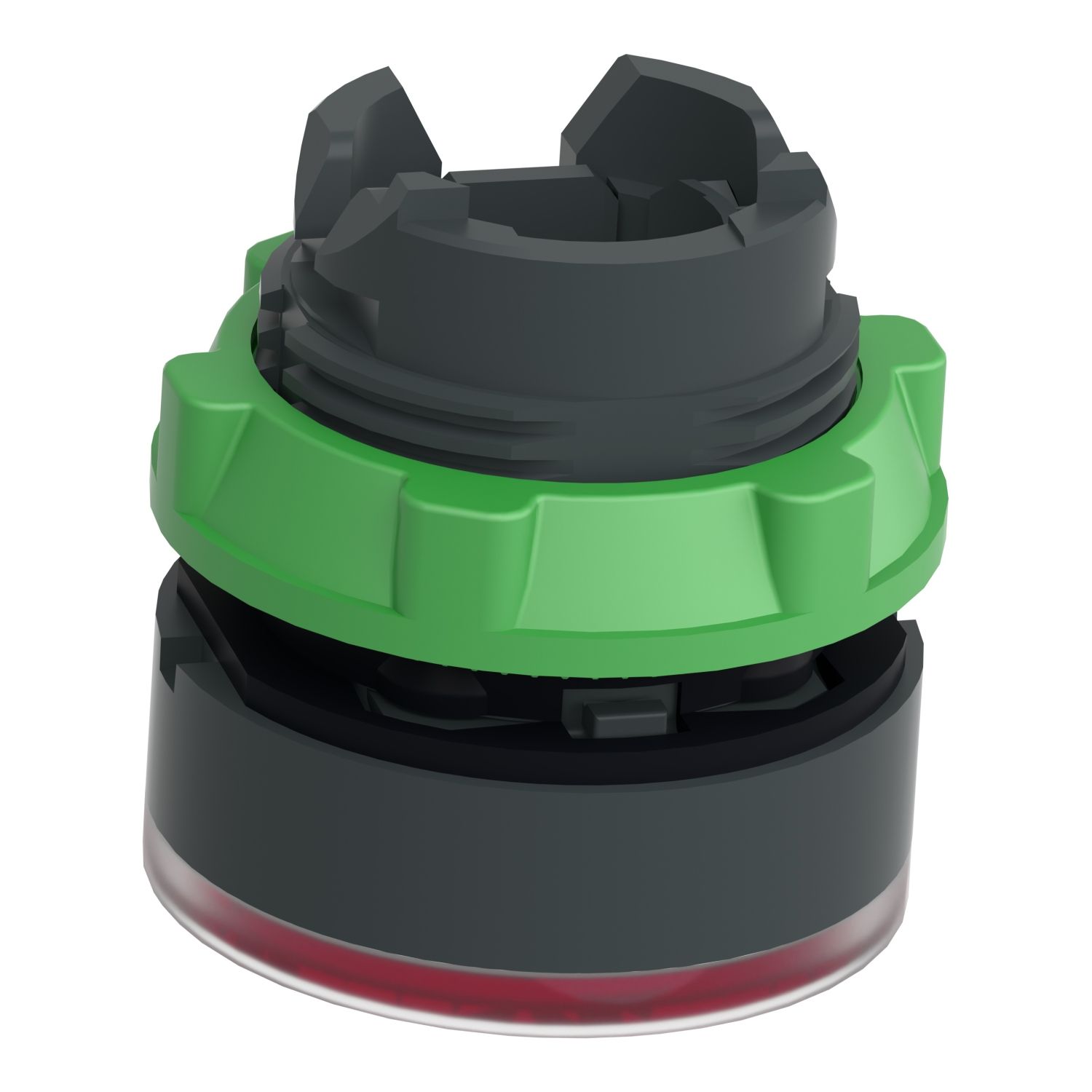 Picture of Head for illuminated push button, Harmony XB5, plastic, red flush, 22mm, universal LED, spring return, plain lens