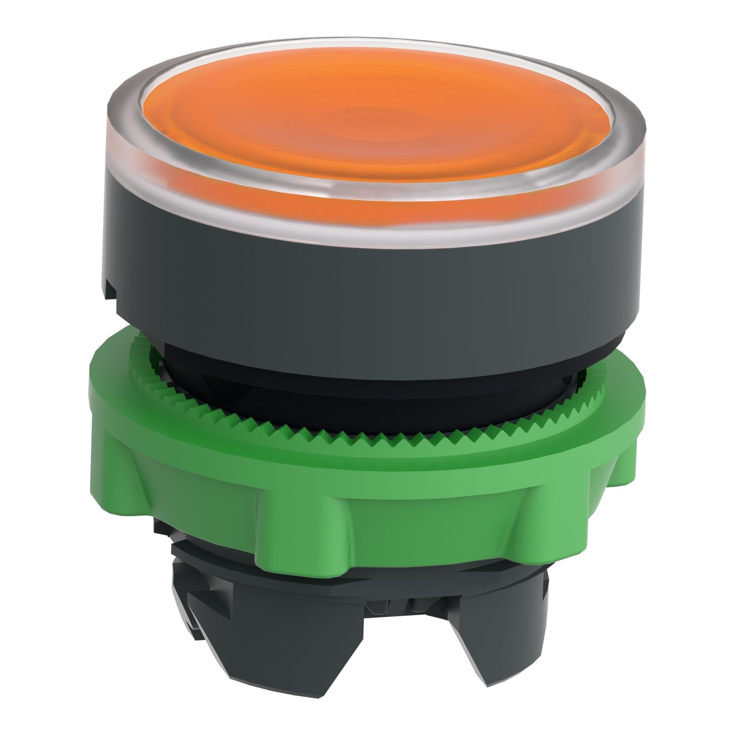 Picture of Head for illuminated push button, Harmony XB5, plastic, orange flush, 22mm, universal LED, spring return, plain lens