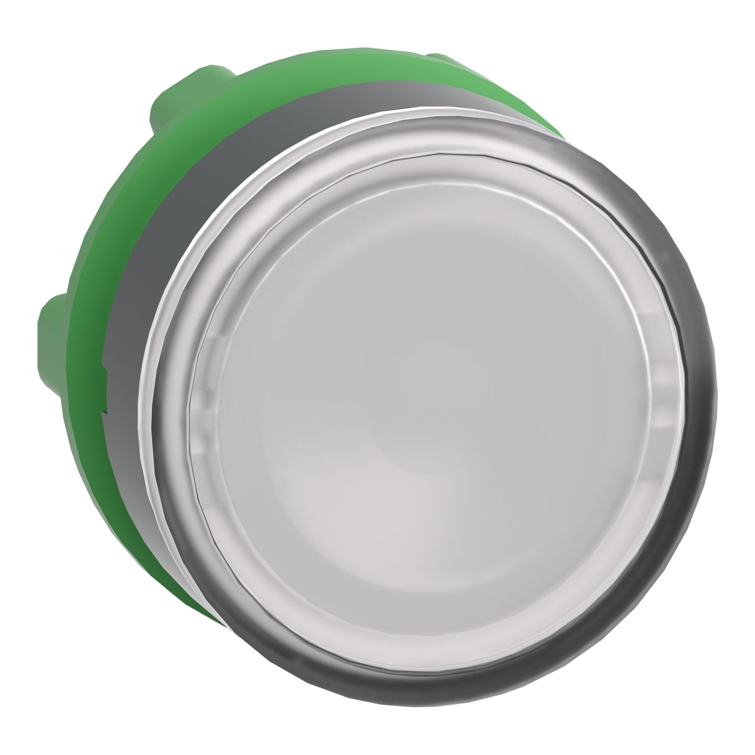 Picture of Head for illuminated push button, Harmony XB5, plastic, white flush, 22mm, universal LED, spring return, plain lens