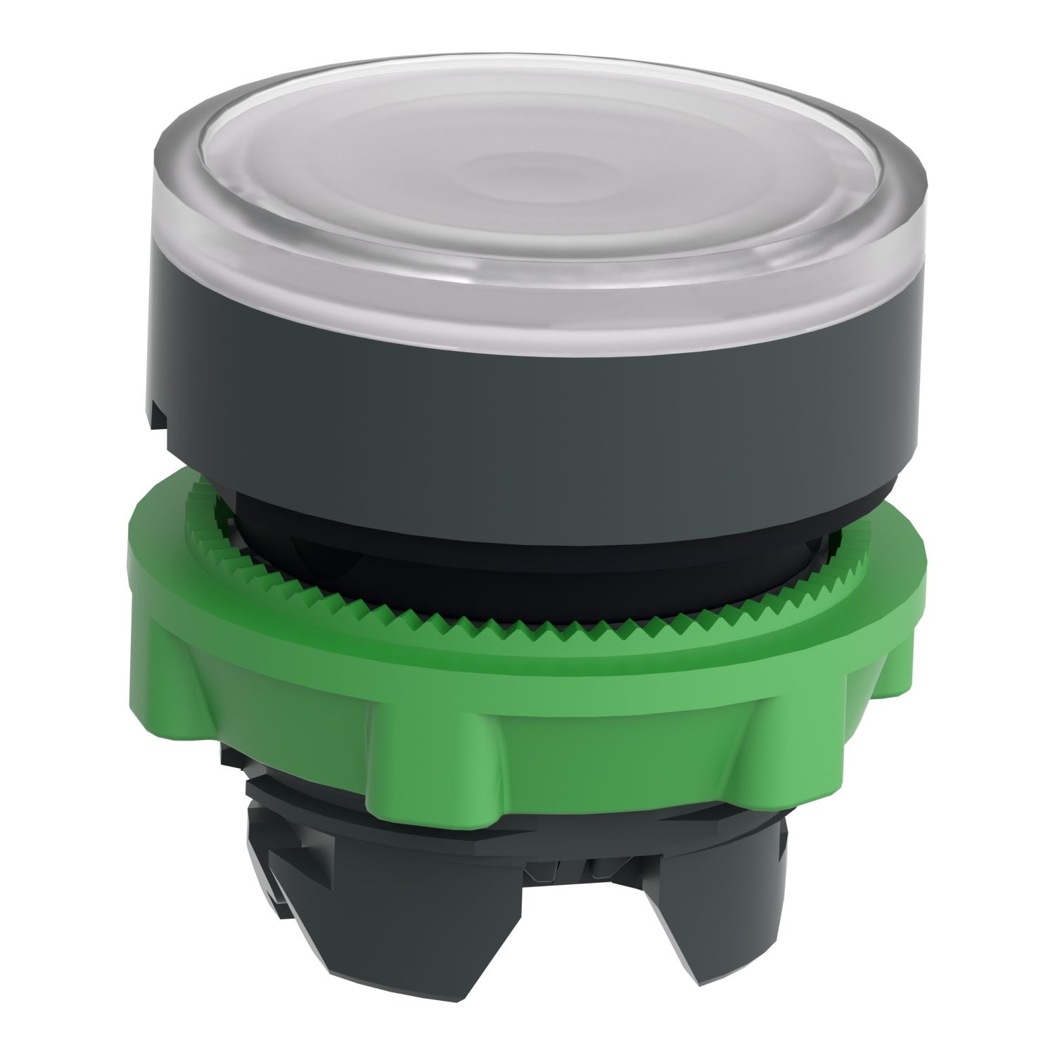 Picture of Head for illuminated push button, Harmony XB5, plastic, white flush, 22mm, universal LED, spring return, plain lens