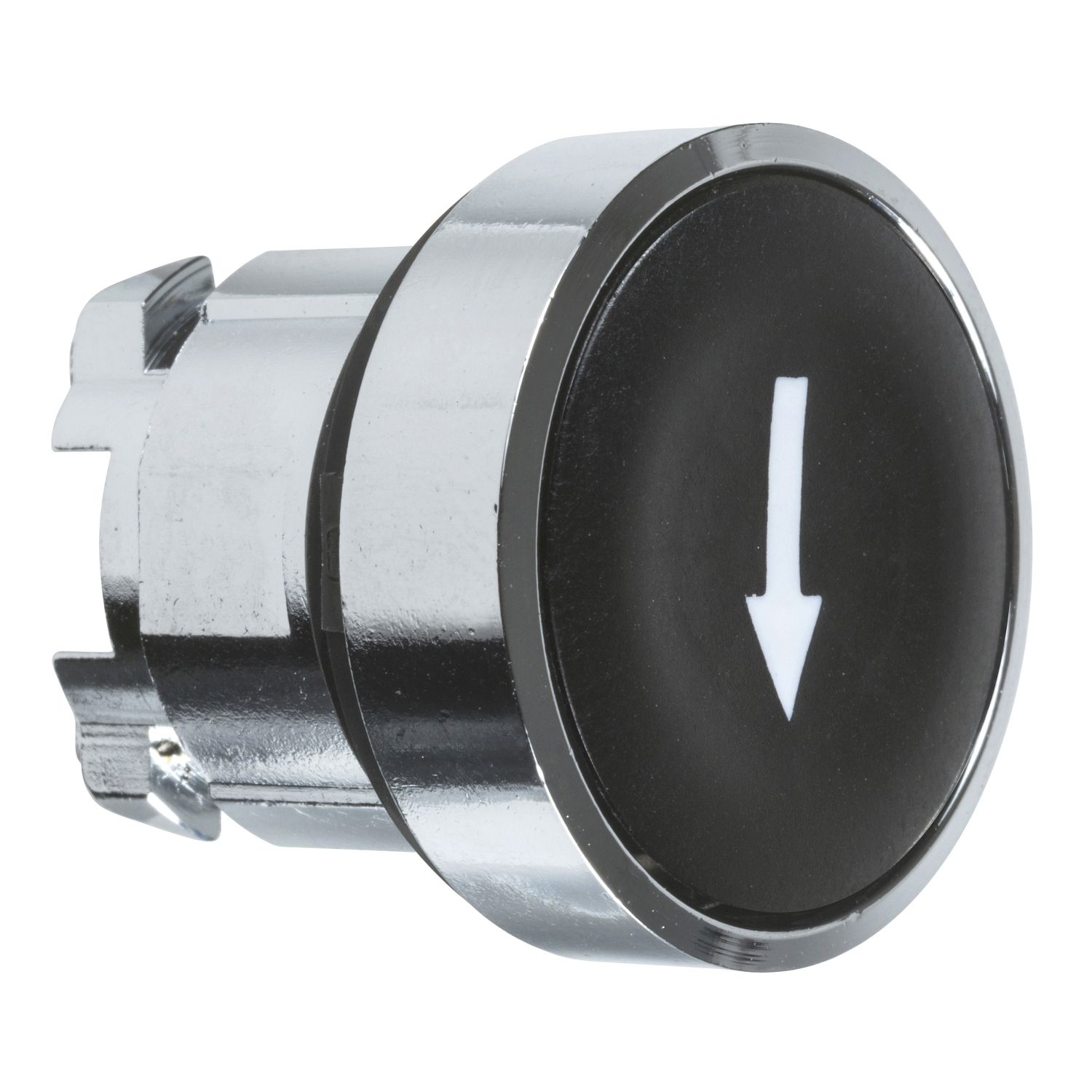 Picture of Push button head, Harmony XB4, metal, flush, black, 22mm, spring return, marked DOWN ARROW
