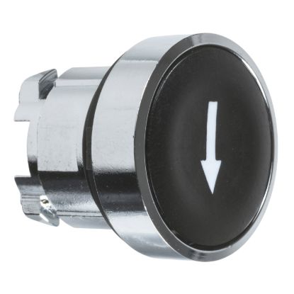 Picture of Push button head, Harmony XB4, metal, flush, black, 22mm, spring return, marked DOWN ARROW