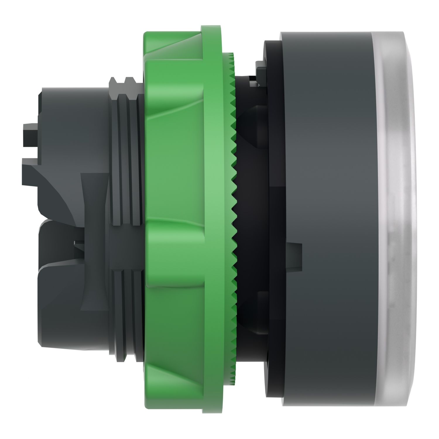 Picture of Head for illuminated push button, Harmony XB5, plastic, white flush, 22mm, universal LED, spring return, plain lens