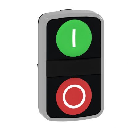 Picture of Head for double headed push button, Harmony XB4, metal, 22mm, 1 green flush marked I + 1 red flush marked O