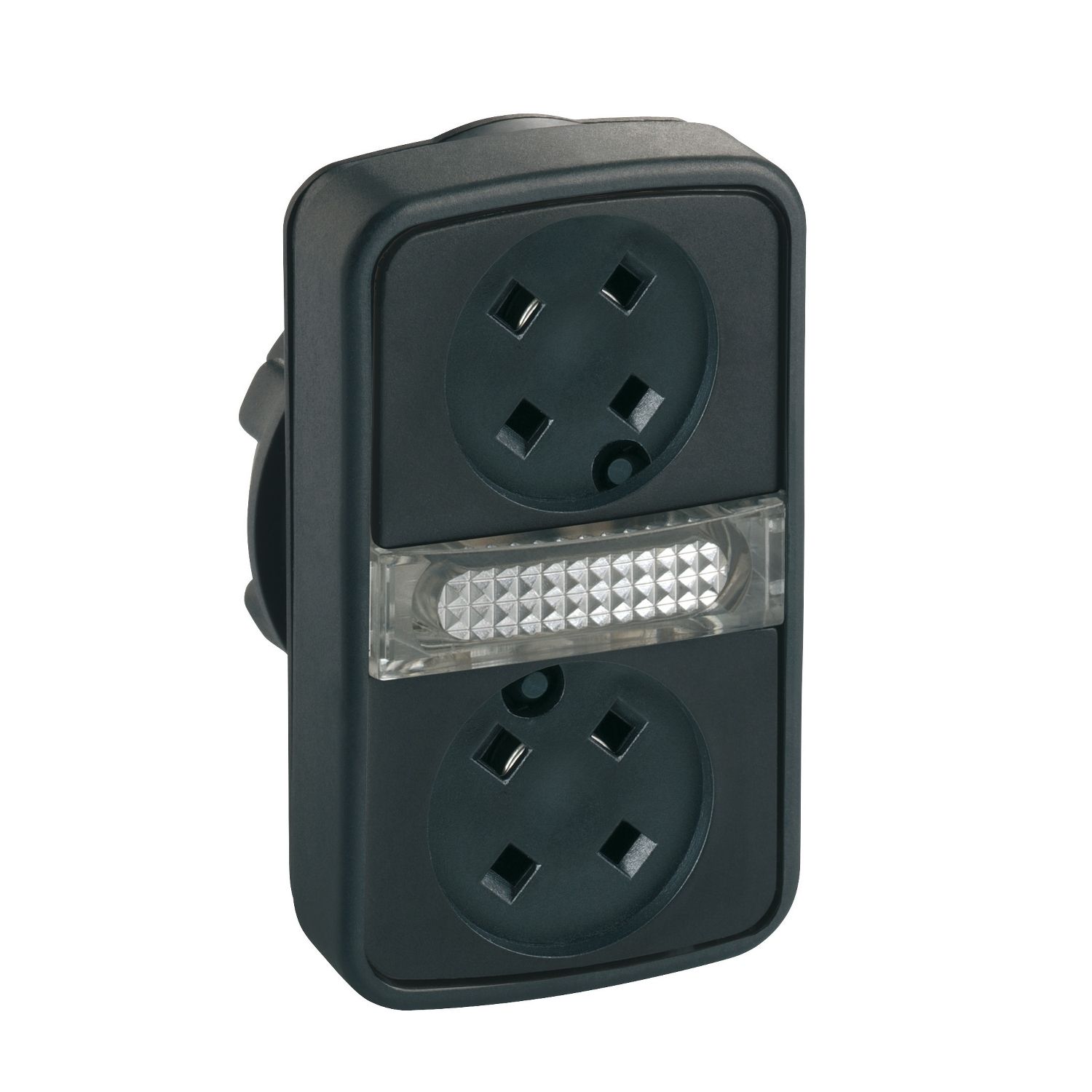 Picture of Head for illuminated double headed push button, Harmony XB5, 2 flush whitout cap, 22mm, 1 central pilot light, unmarked