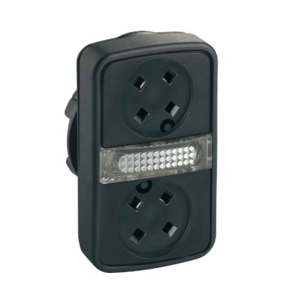 Picture of Head for illuminated double headed push button, Harmony XB5, 2 flush whitout cap, 22mm, 1 central pilot light, unmarked