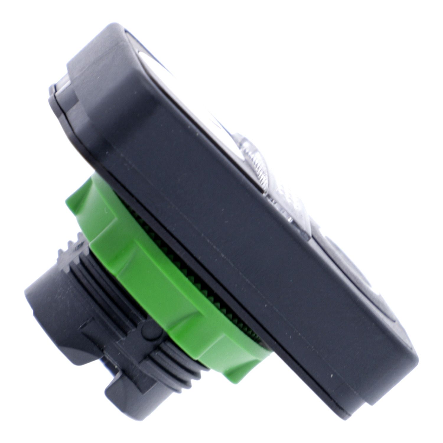Picture of Illuminated double headed push button head, Harmony XB5, plastic, 22mm, 1 white flush marked I + 1 pilot light + 1 black flush marked O