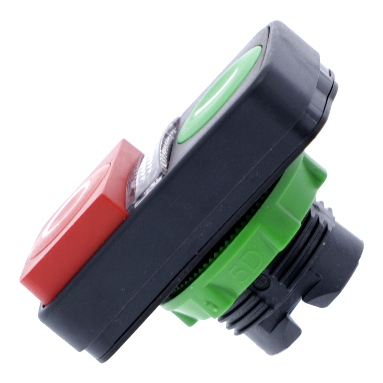 Picture of Illuminated double headed push button head, Harmony XB5, plastic, Ø22, 1 green flush I + 1 pilot light + 1 red projecting O