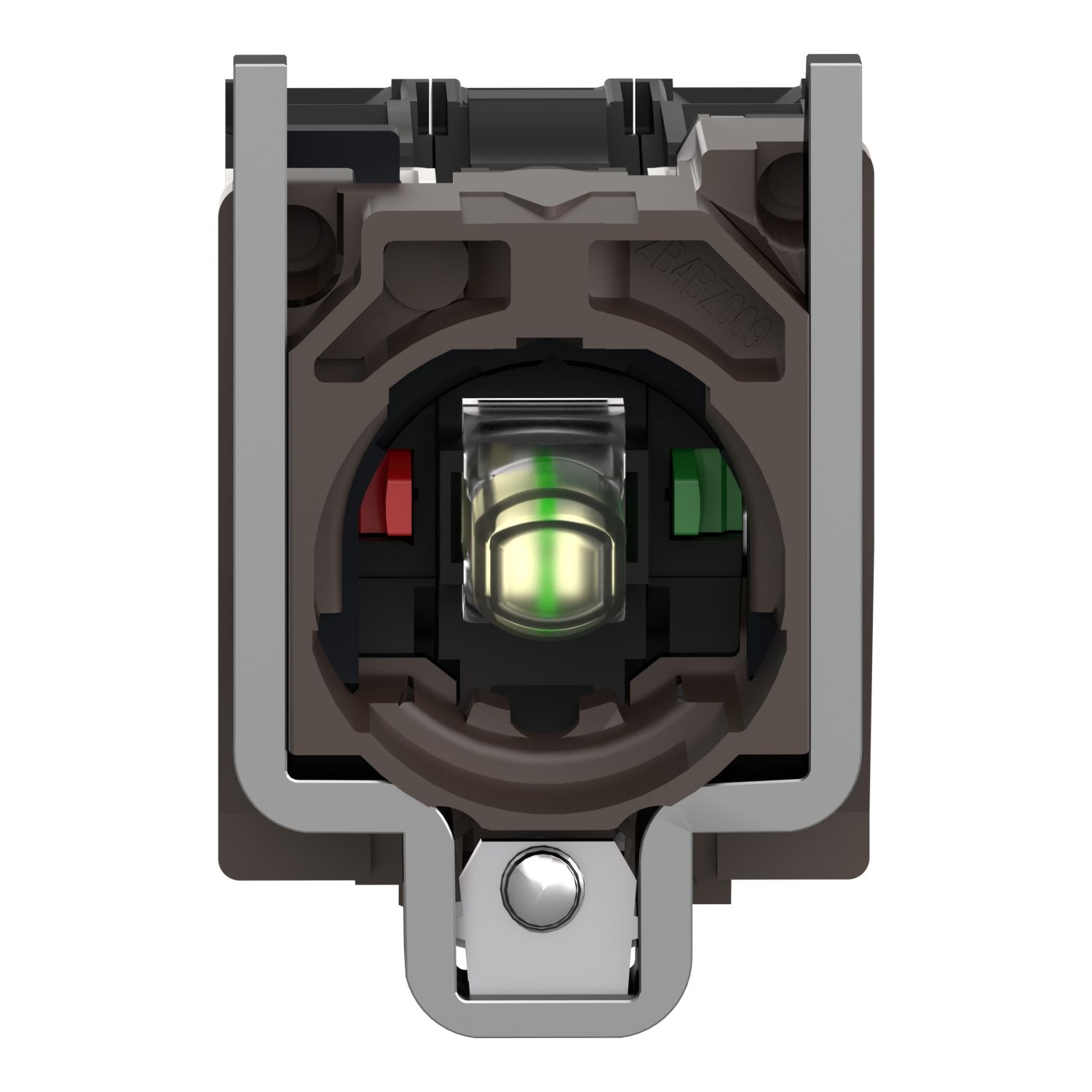 Picture of Complete body/contact assembly and light block, Harmony XB4, metal, universal LED, body/fixing collar, 1NO + 1NC, 24V AC DC