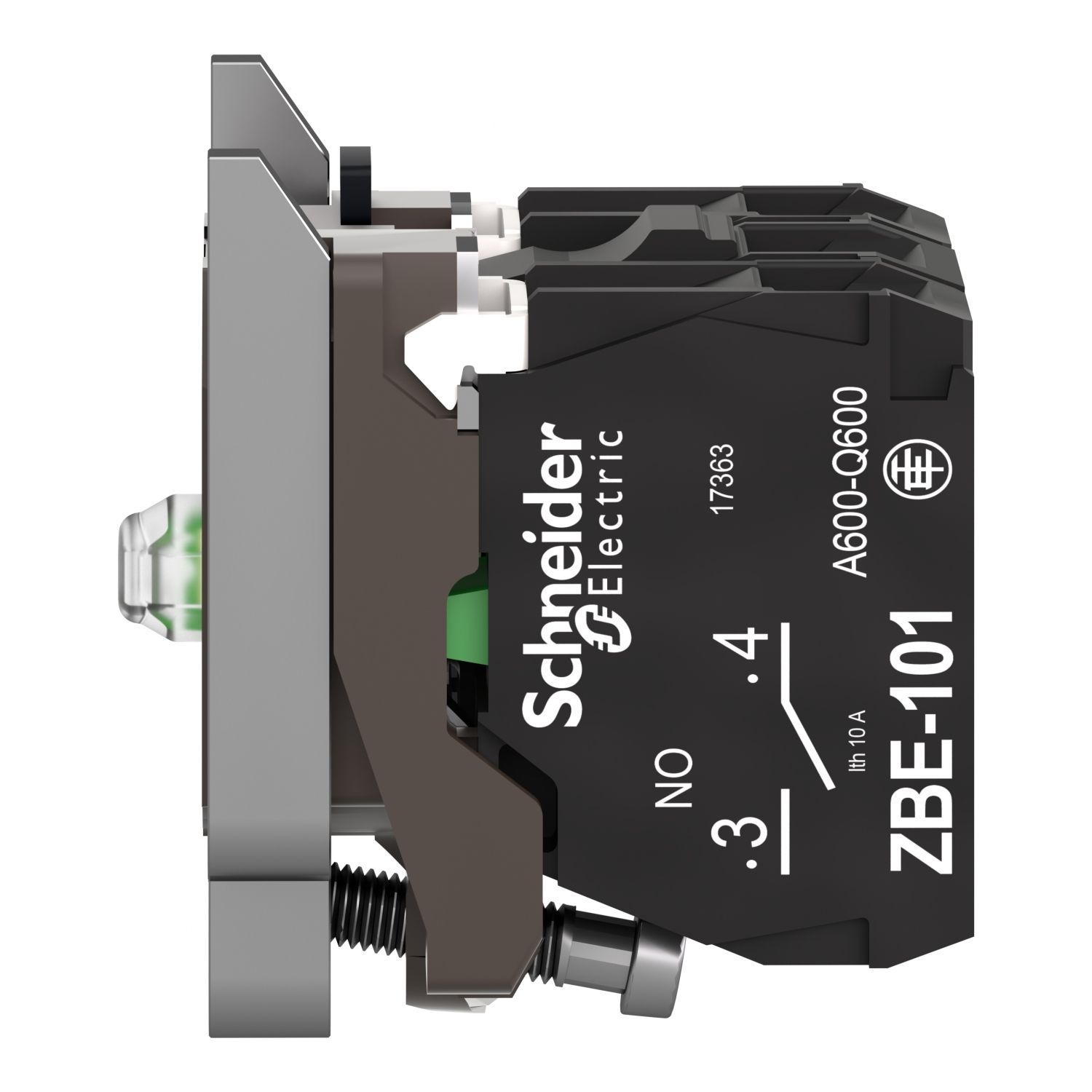 Picture of Complete body/contact assembly and light block, Harmony XB4, metal, universal LED, body/fixing collar, 1NO + 1NC, 24V AC DC