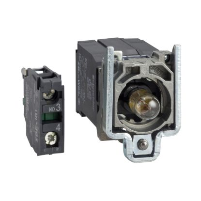 Picture of Complete body/contact assembly and light block, Harmony XB4, with body/fixing collar, BA9s incandescent bulb, 400V, 1NO