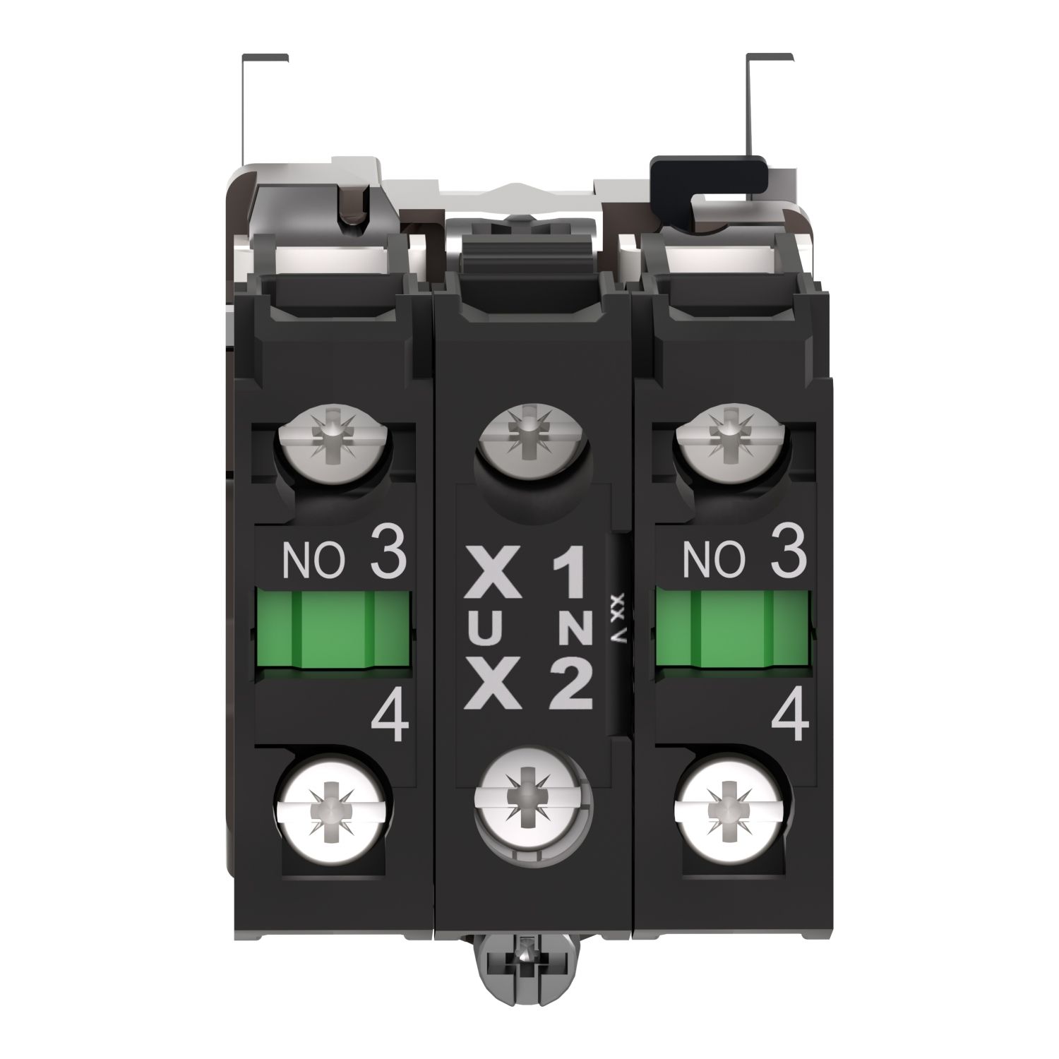 Picture of Complete body contact assembly and light block, Harmony XB4, metal, universal LED, body fixing collar, 2NO, 24V AC DC