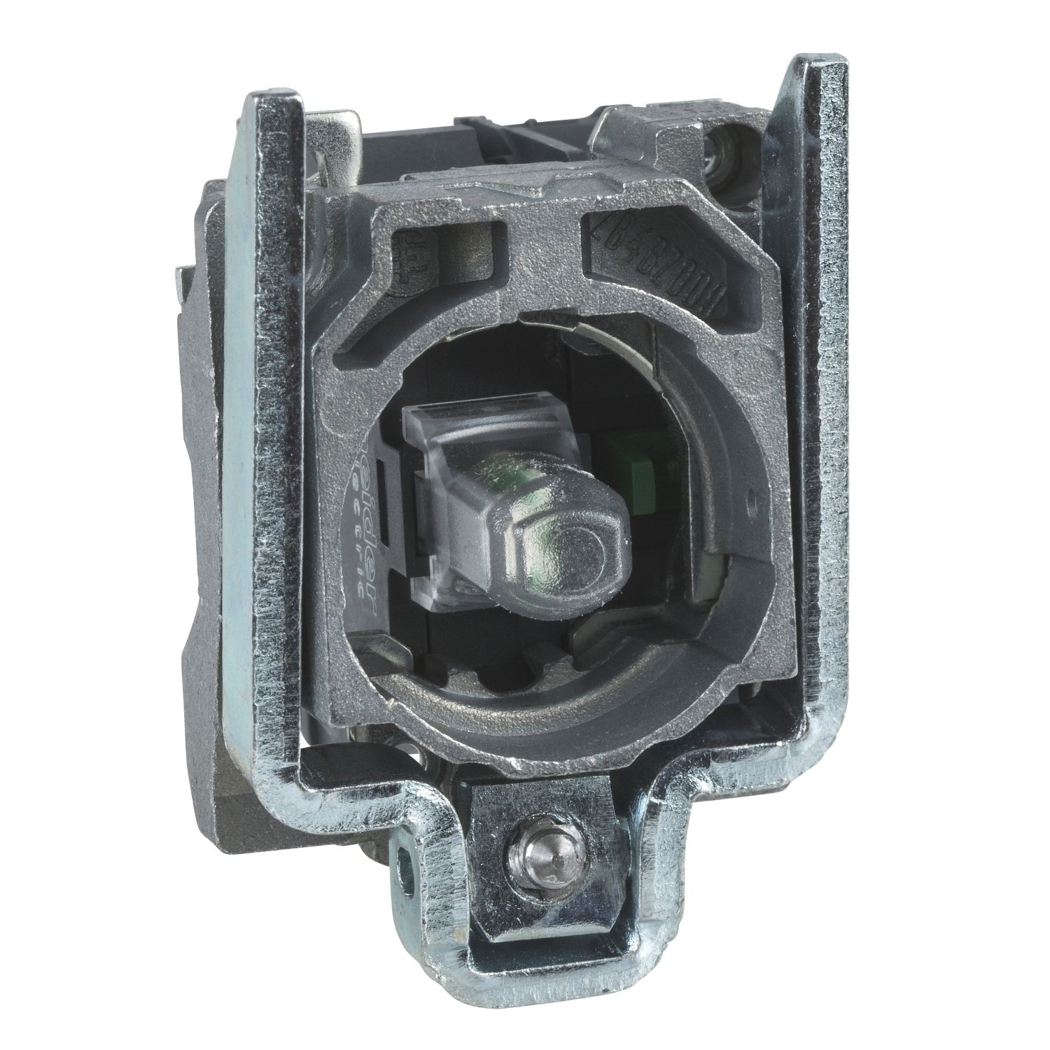 Picture of Light block with body fixing collar, Harmony XB4, metal, red, integral LED, 24V AC DC, 1NO+1NC