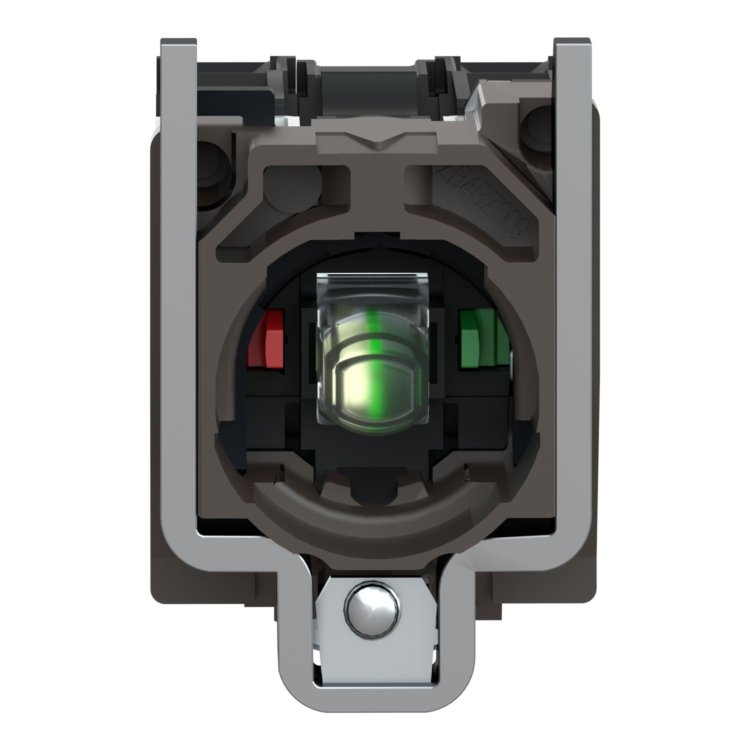 Picture of Light block with body fixing collar, Harmony XB4, metal, red, integral LED, 24V AC DC, 1NO+1NC