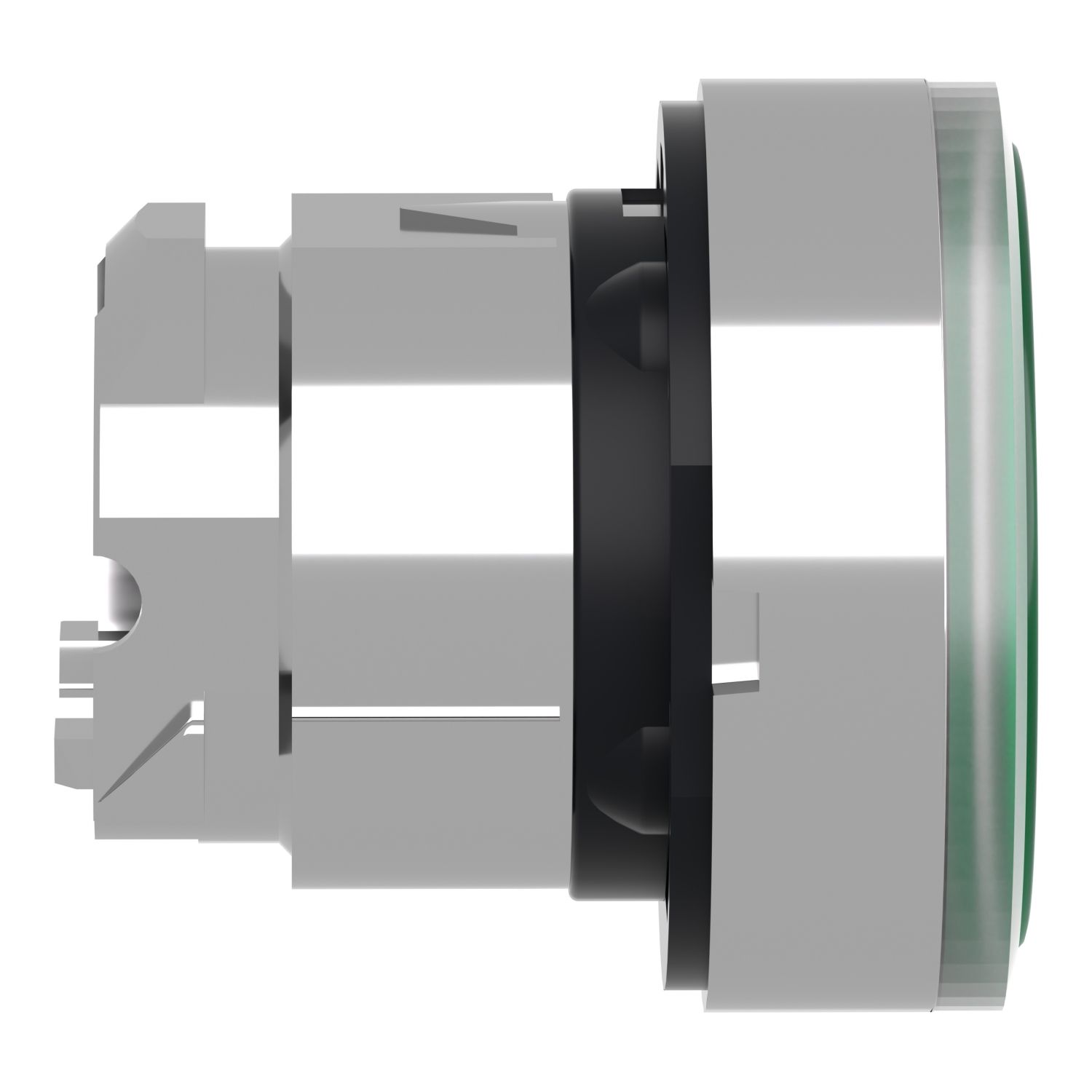 Picture of Head for illuminated push button, Harmony XB4, metal, green flush, 22mm, universal LED, spring return, plan lens