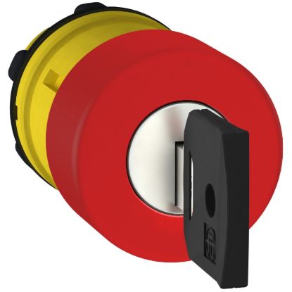 Picture of Emergency stop head, Harmony XB5, switching off, plastic, red mushroom 30mm, 22mm, trigger latching key release