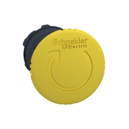 Picture of Mushroom push button head 40mm, Harmony XB5, plastic, yellow, 22mm, latching turn realease