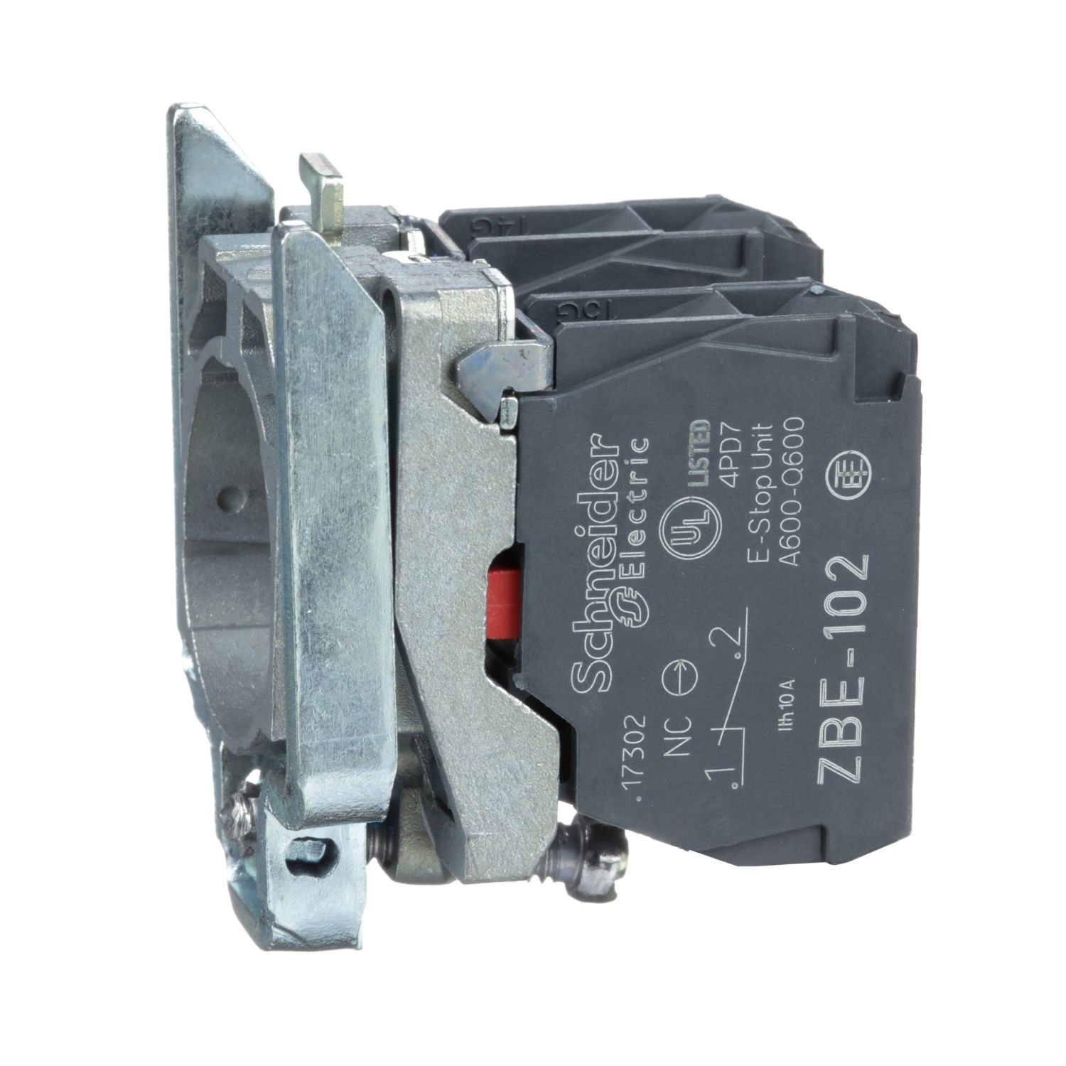 Picture of Single contact block with body fixing collar, Harmony XB4, metal, screw clamp terminal, 2NC