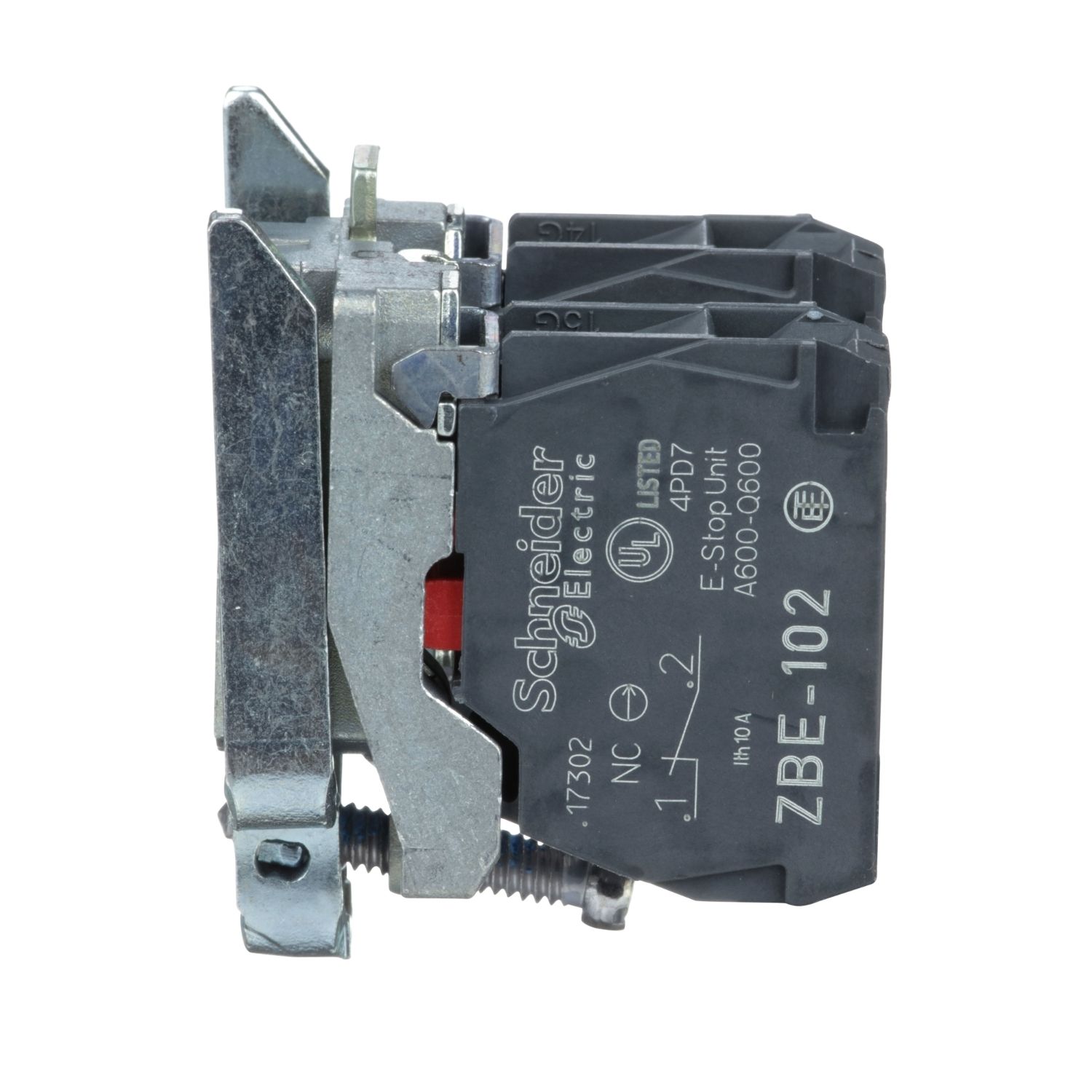 Picture of Single contact block with body fixing collar, Harmony XB4, metal, screw clamp terminal, 2NC