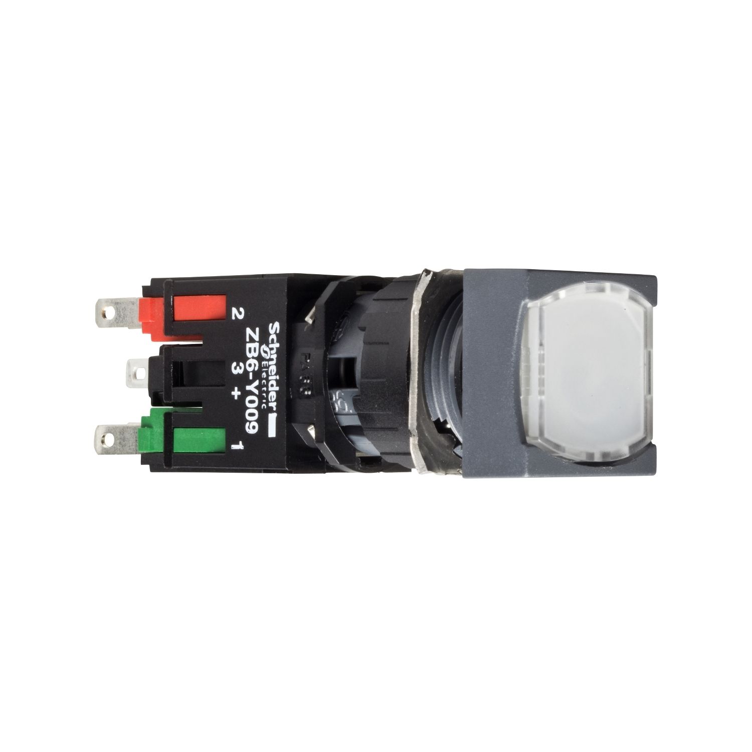 Picture of Complete illuminated push button, Harmony XB6, white square flush, 16mm, spring return 1NO 12...24V