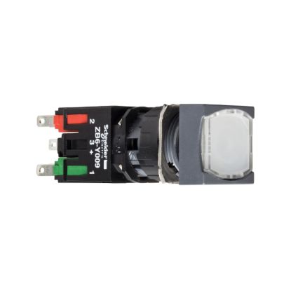 Picture of Complete illuminated push button, Harmony XB6, white square flush, 16mm, spring return 1NO 12...24V